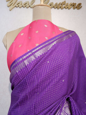 Assamese Handloom Purple Saree with Pink Contrast Blouse Online