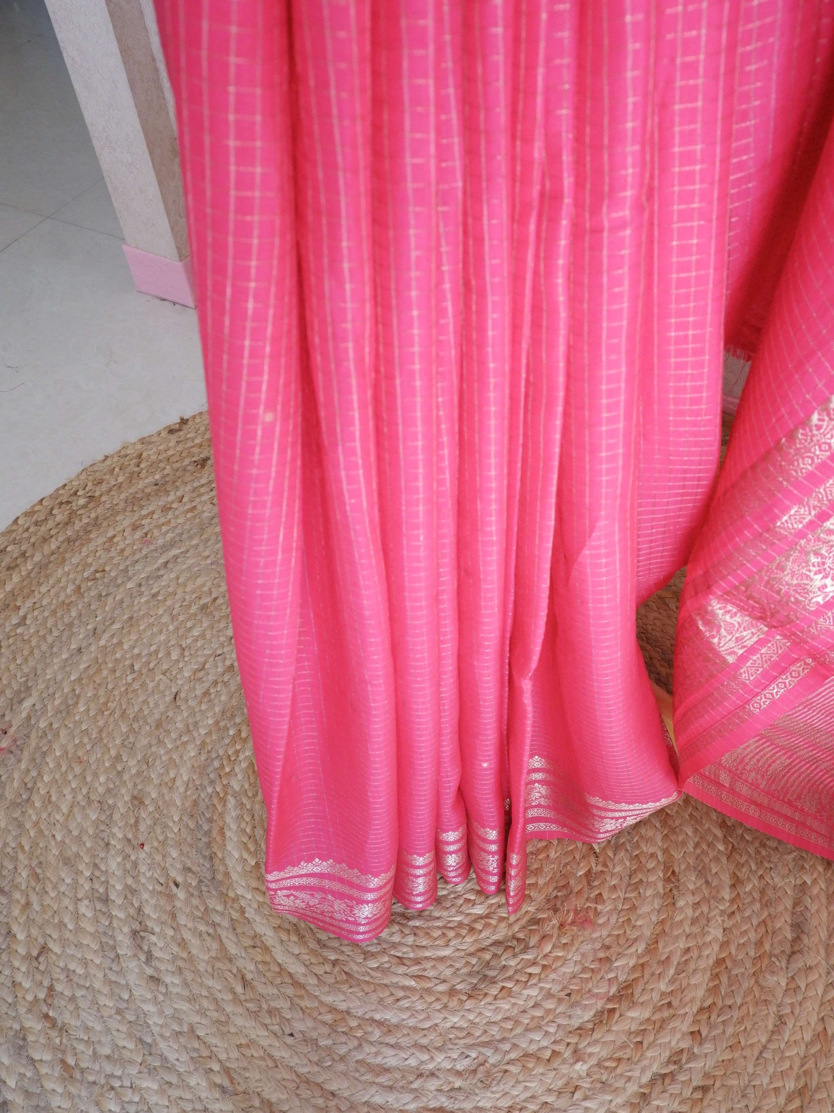 Assamese Handloom Pink Saree with Violet Contrast Blouse Online