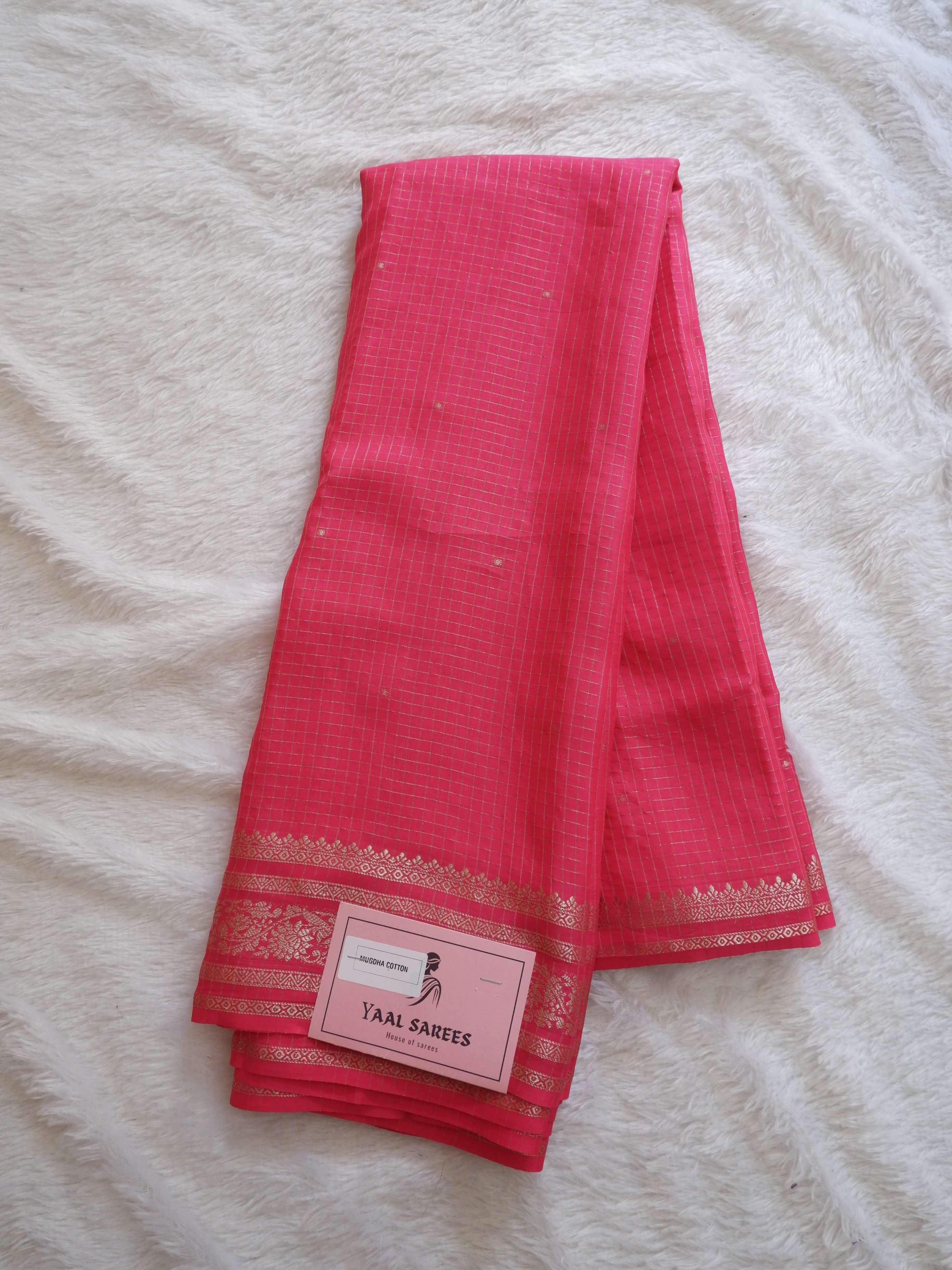 Assamese Handloom Pink Saree with Violet Contrast Blouse Online