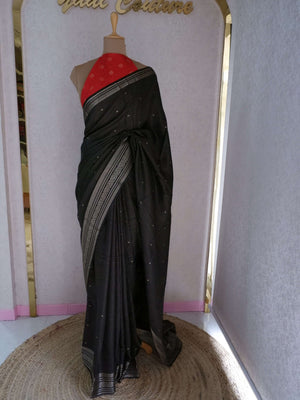 Assamese Handloom Black Saree with Red Contrast Blouse Online