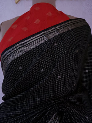 Assamese Handloom Black Saree with Red Contrast Blouse Online
