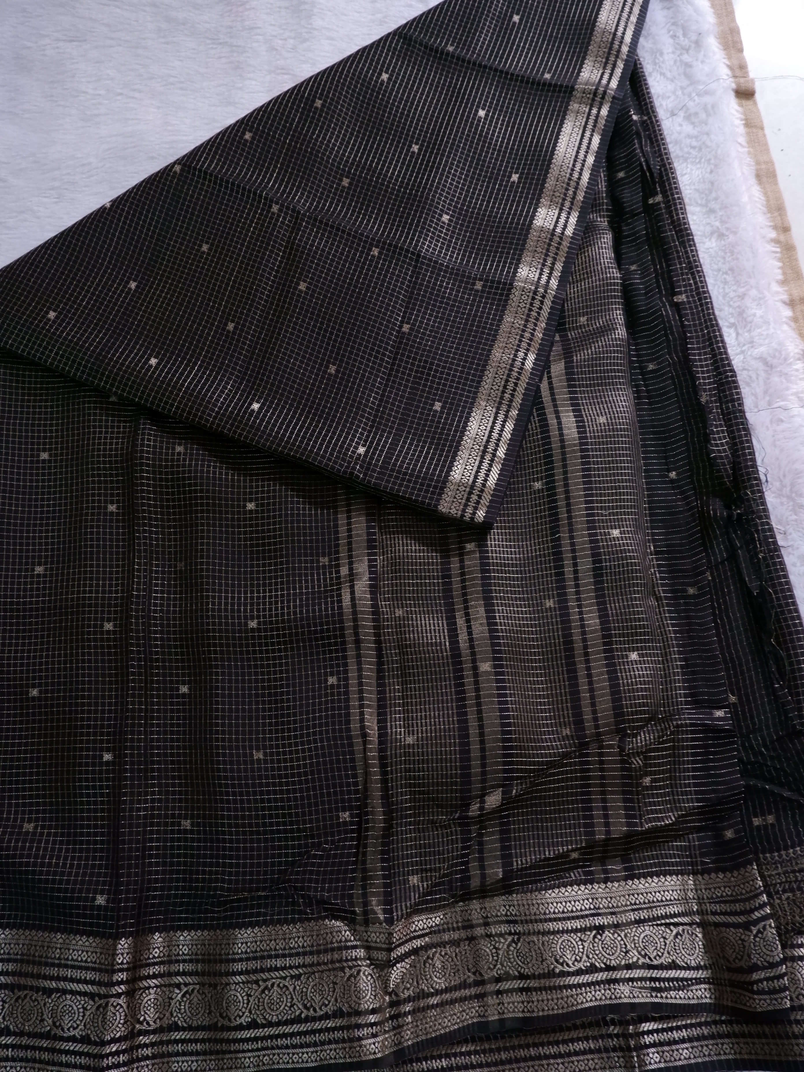 Assamese Handloom Black Saree with Red Contrast Blouse Online