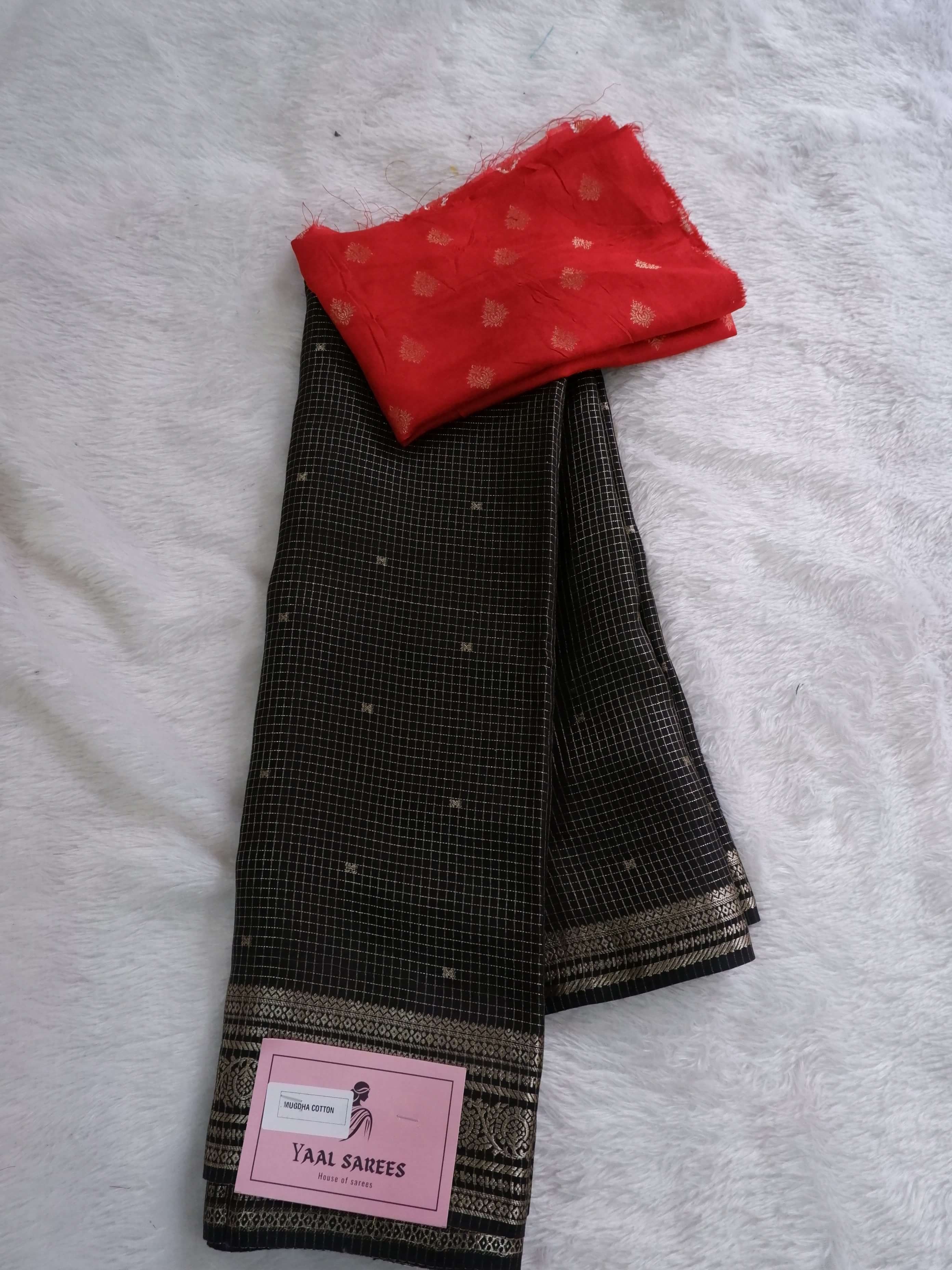 Assamese Handloom Black Saree with Red Contrast Blouse Online