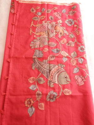 Kota Applique Work Red  Saree with Digital Print Blouse