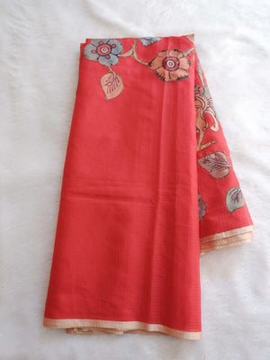 Kota Applique Work Red  Saree with Digital Print Blouse