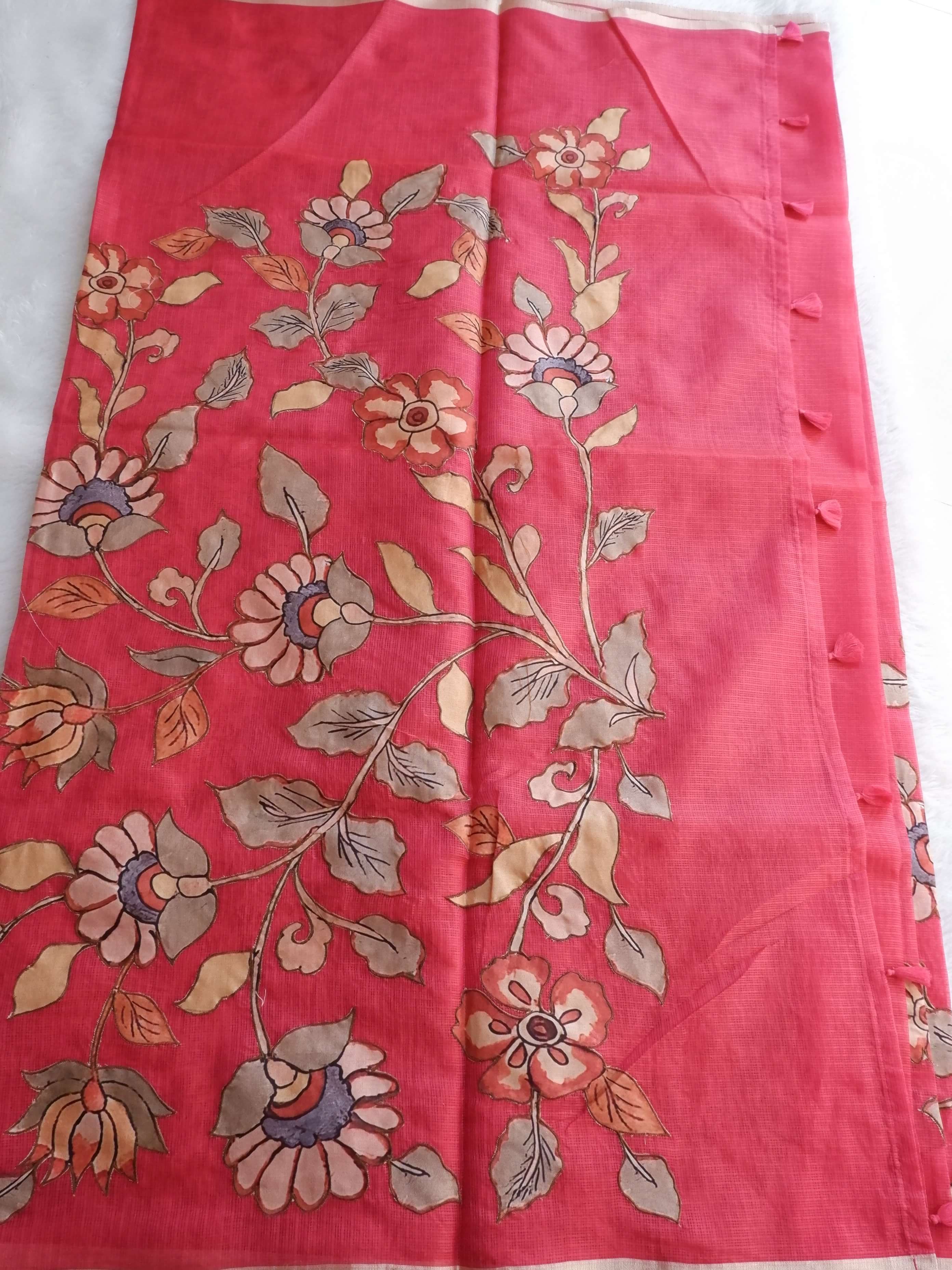 Red fabric with floral embroidery 