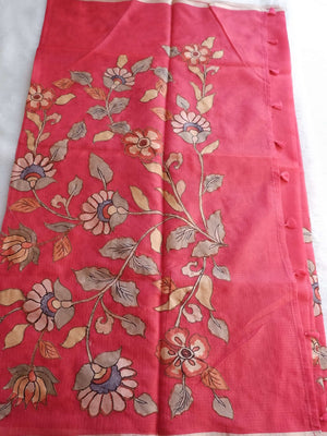 Red fabric with floral embroidery 
