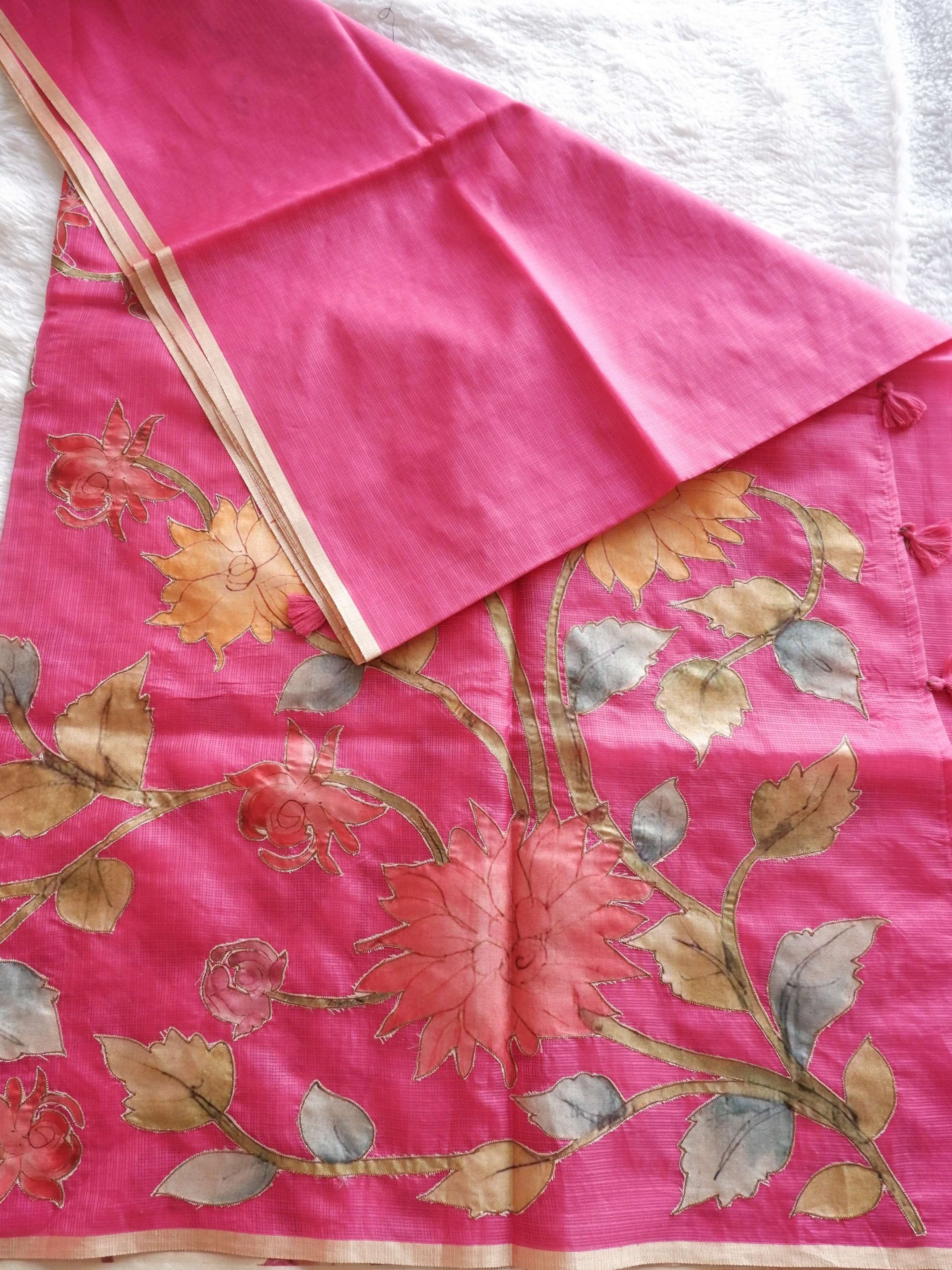 Pink fabric with floral embroidery 