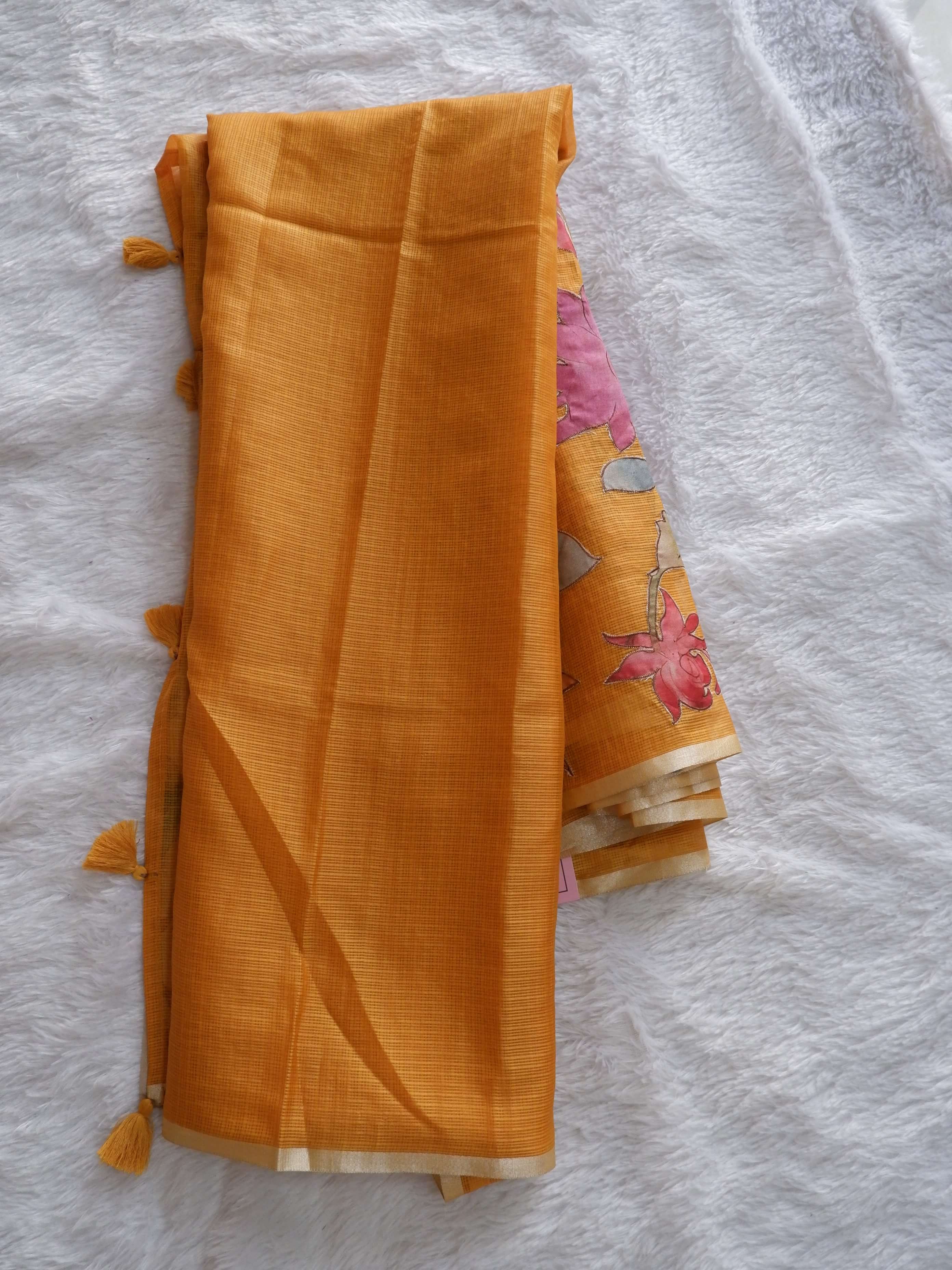 Yellow fabric with floral patterns 