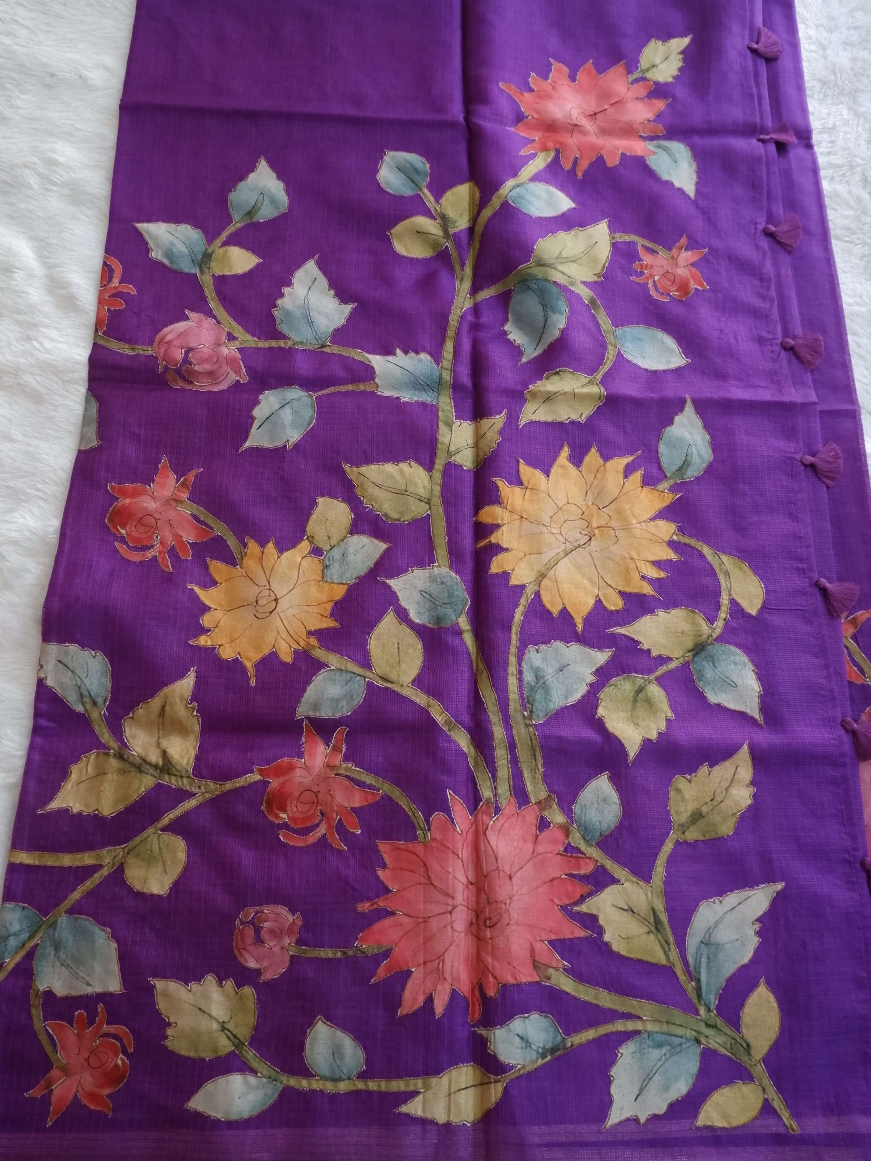 Decorative purple fabric with floral patterns 