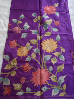Decorative purple fabric with floral patterns 