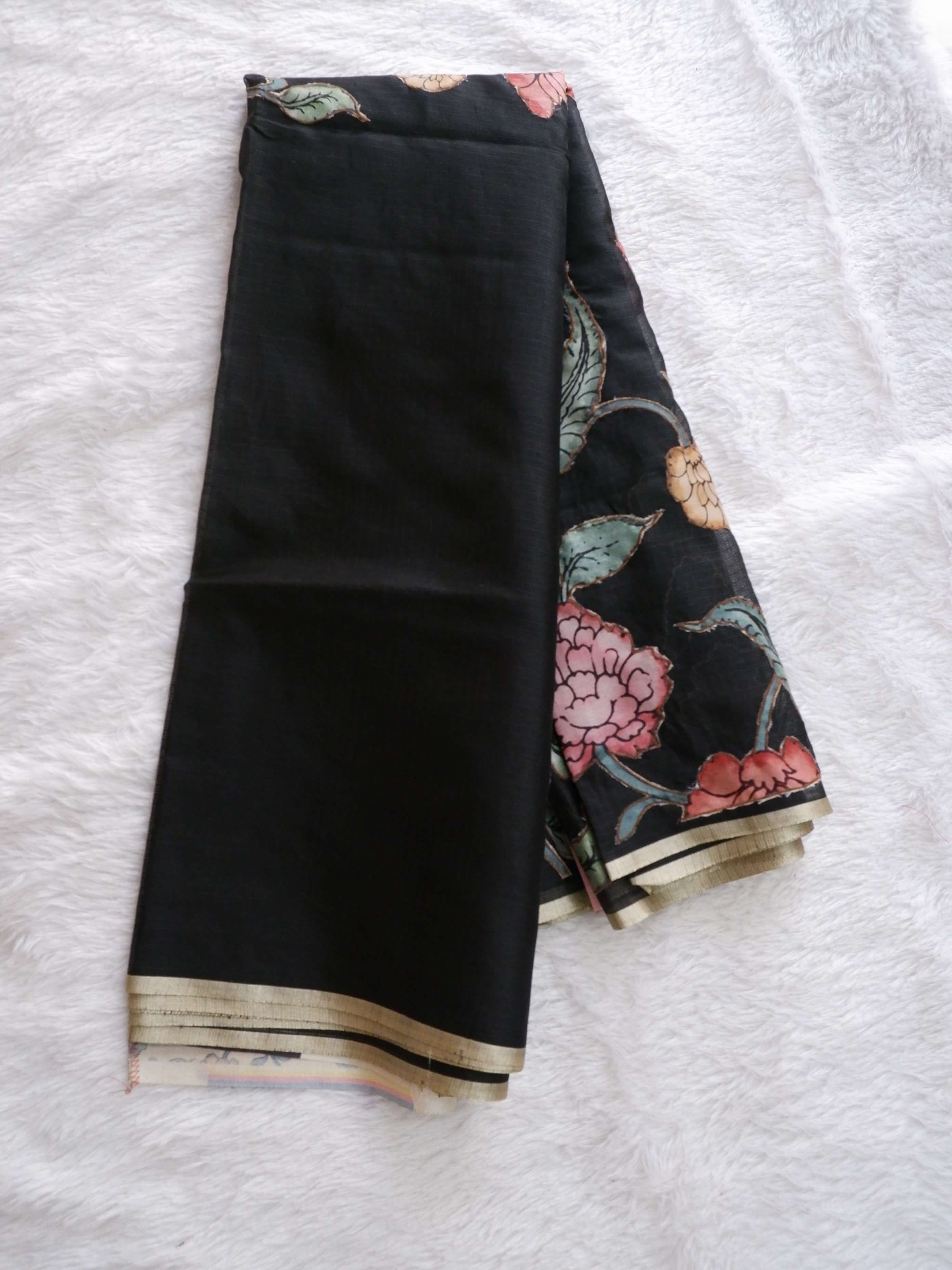 Black fabric with floral patterns 