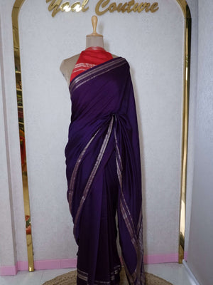 Assamese Handloom Purple Saree with Red Contrast Blouse Online