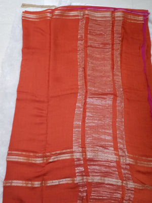  Assamese Handloom Rustic Red Saree with Pink Contrast Blouse Online