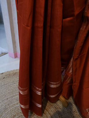  Assamese Handloom Rustic Red Saree with Pink Contrast Blouse Online