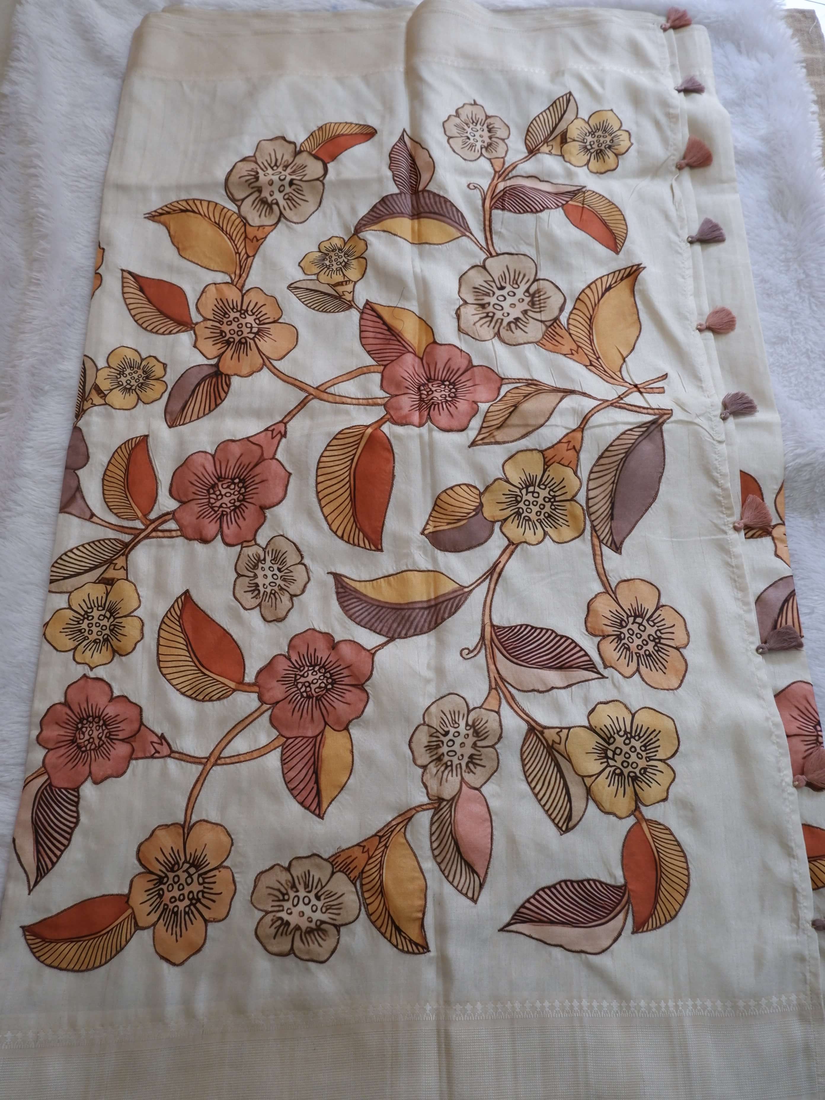 Semi Tusser Silk Saree with Applique Work Checks Design Online