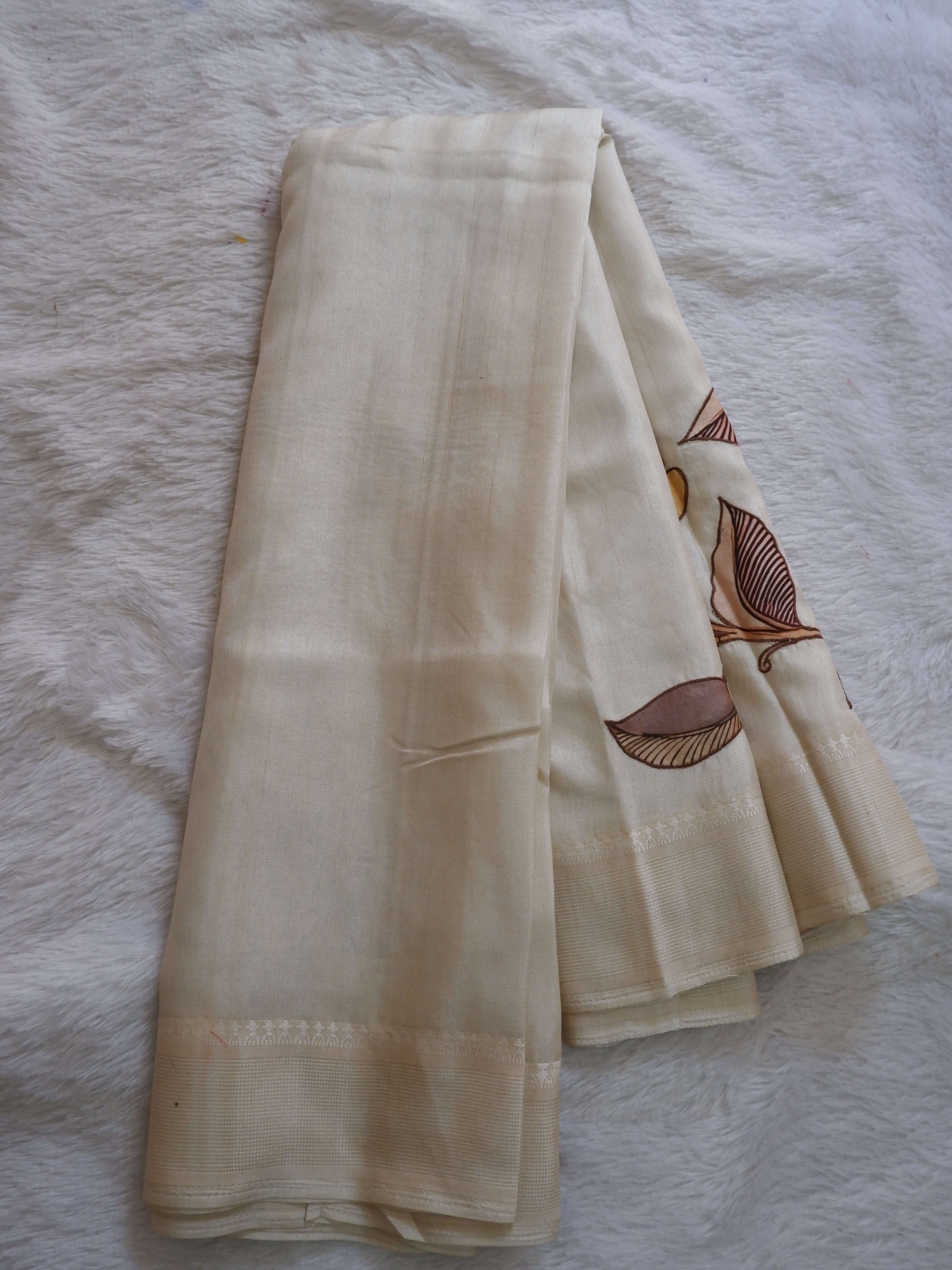 Semi Tusser Silk Saree with Applique Work Checks Design Online