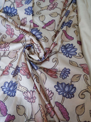 Semi Tusser Silk Saree with Applique Work Checks Lotus Design Online