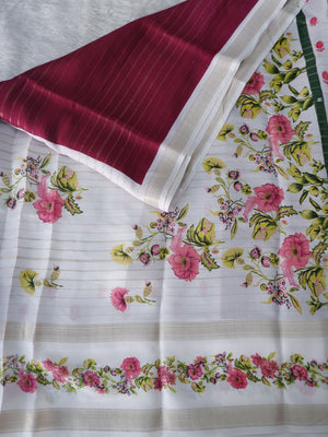 Elegant Maroon & White Saree Online