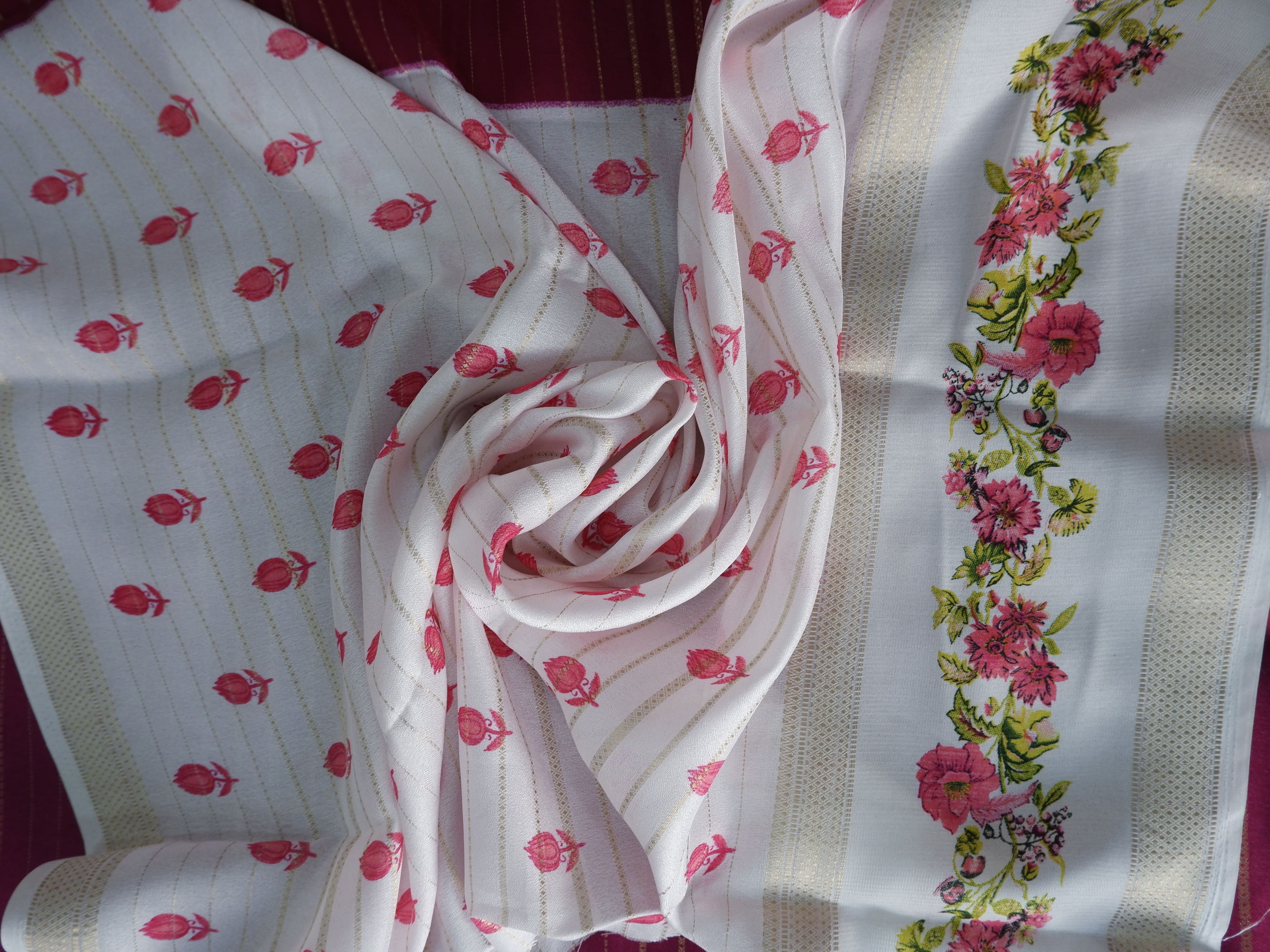 Elegant Maroon & White Saree Online