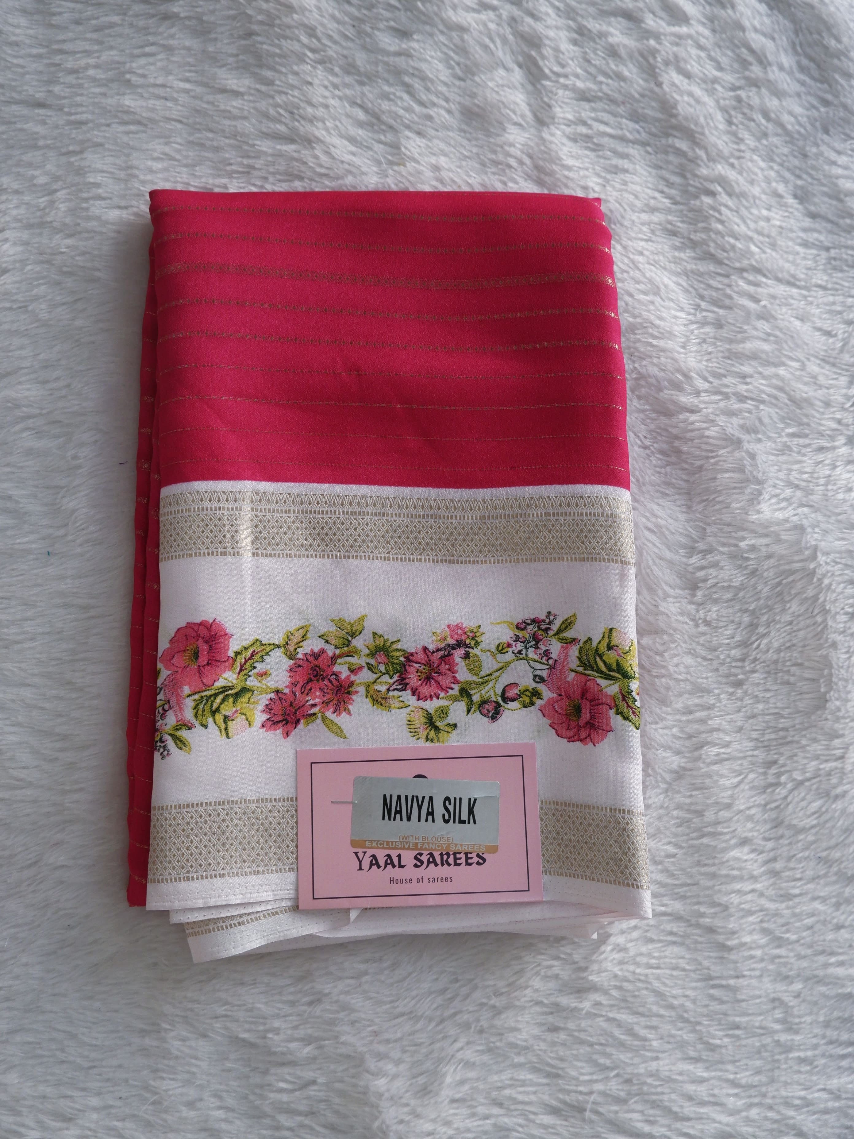 Elegant Pink & White Crepe Silk Saree Online