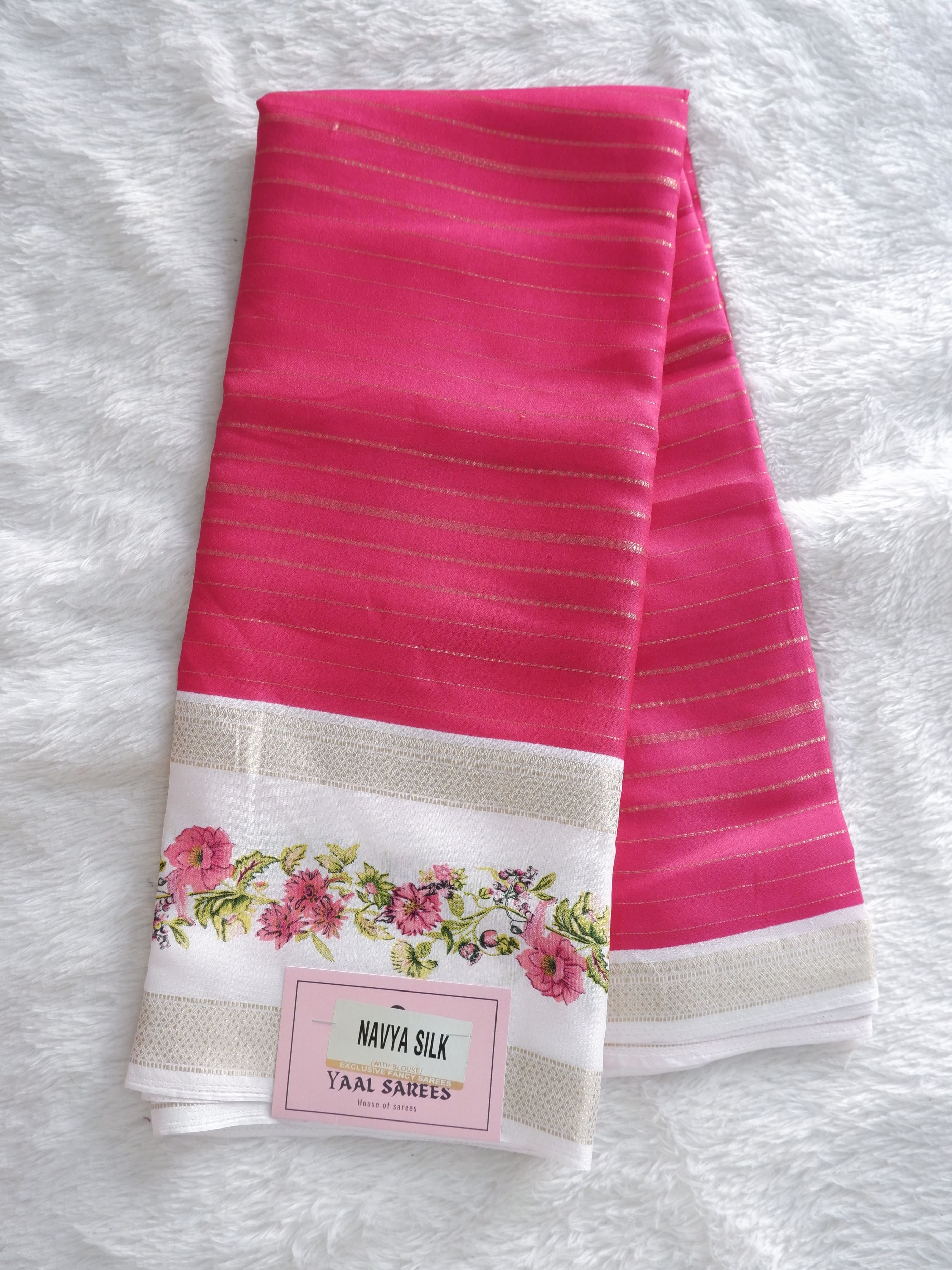 Elegant Pink & White Crepe Silk Saree Online