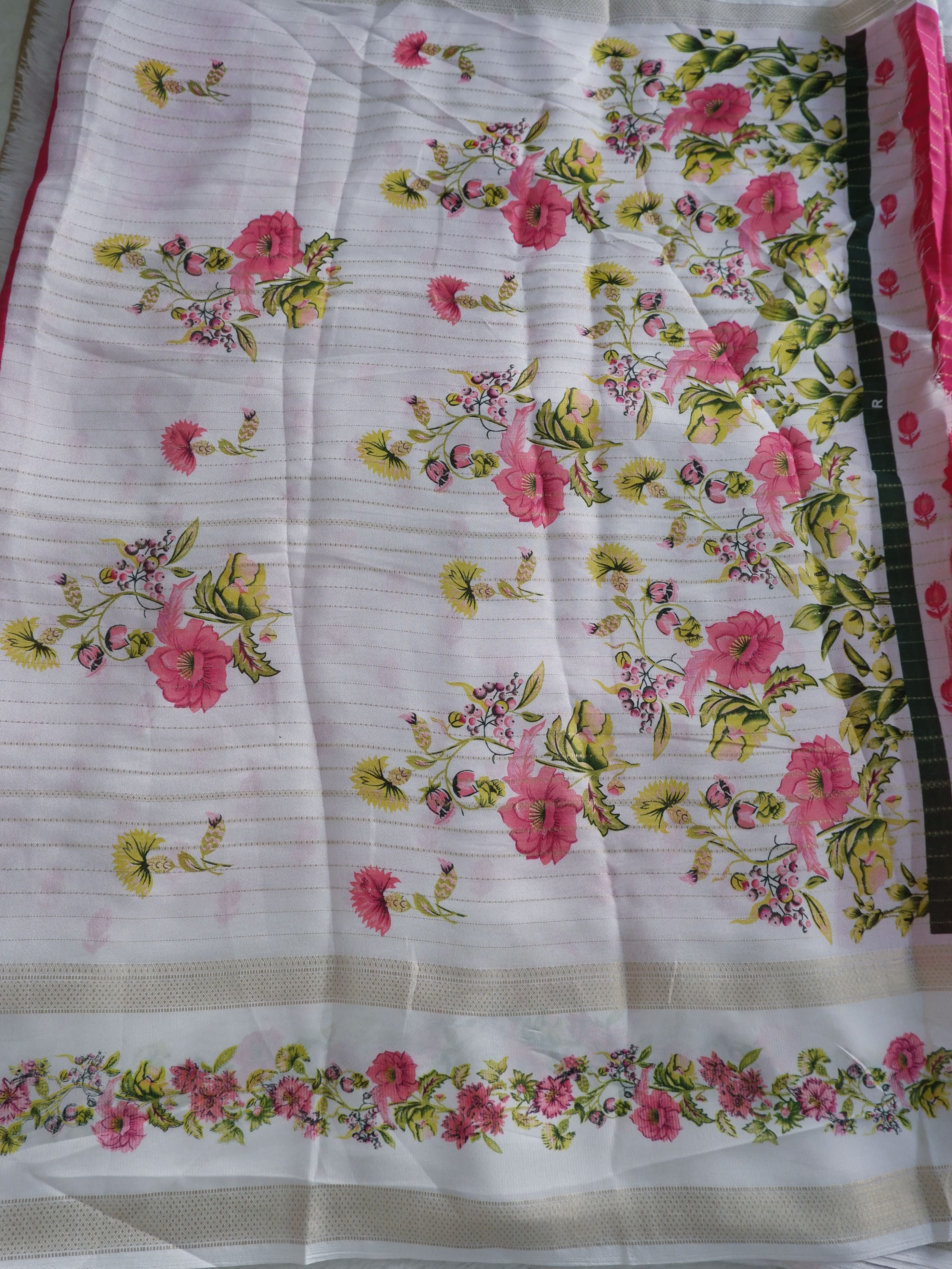 Elegant Pink & White Crepe Silk Saree Online