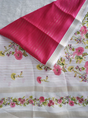 Elegant Pink & White Crepe Silk Saree Online