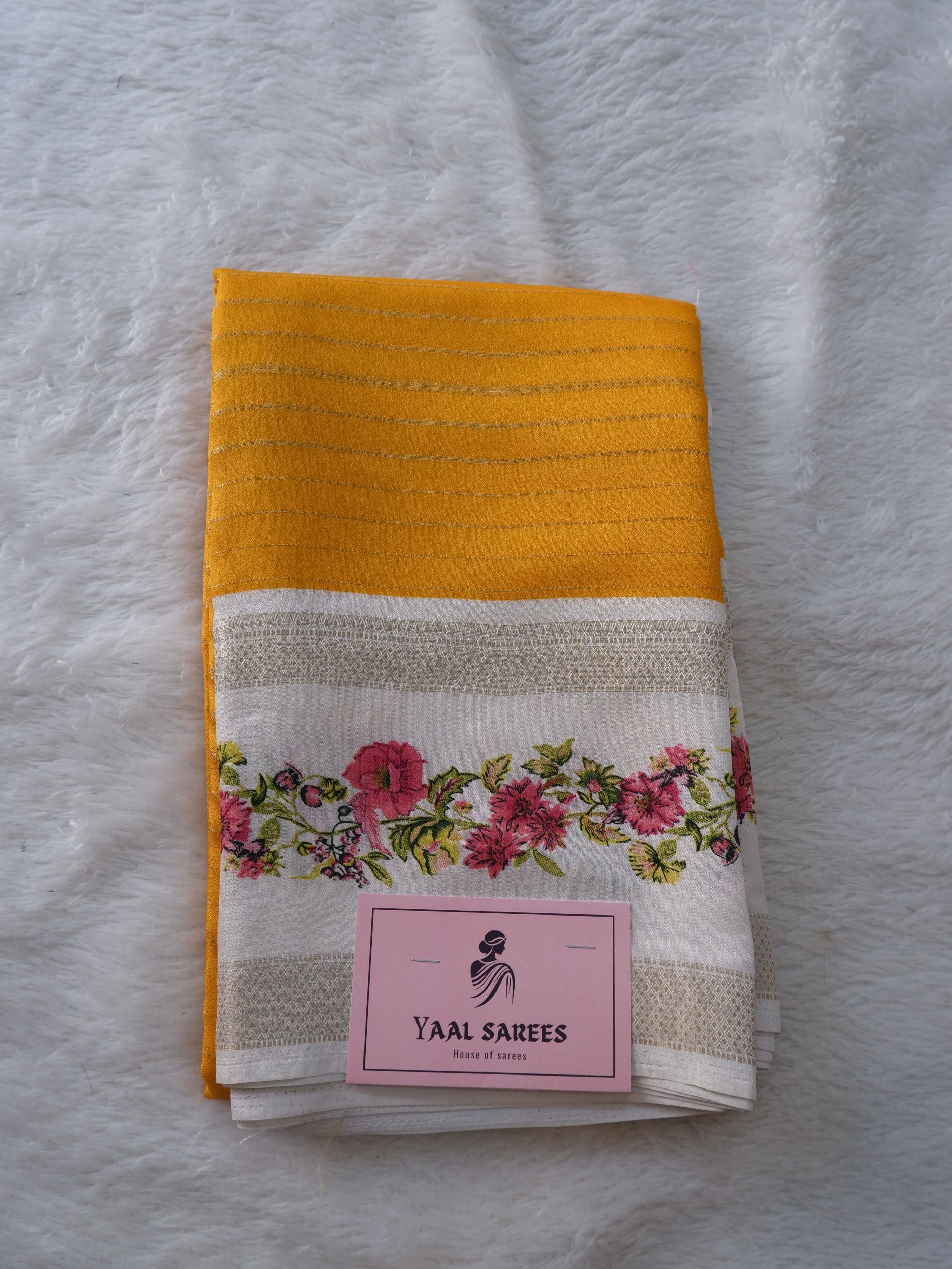 Yellow & White Crepe Silk Saree Online