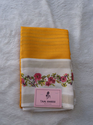 Yellow & White Crepe Silk Saree Online