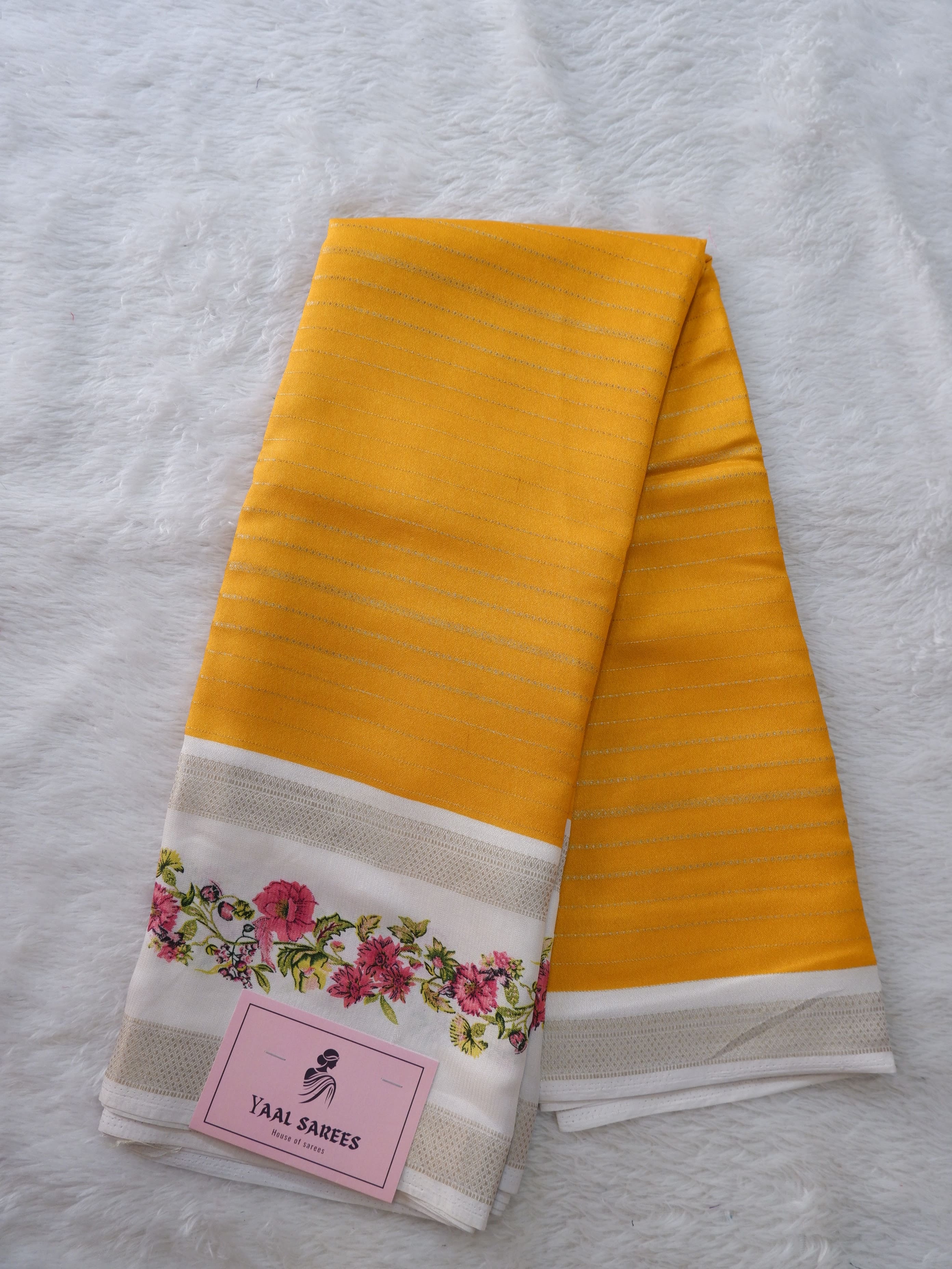 Yellow & White Crepe Silk Saree Online