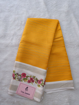 Yellow & White Crepe Silk Saree Online