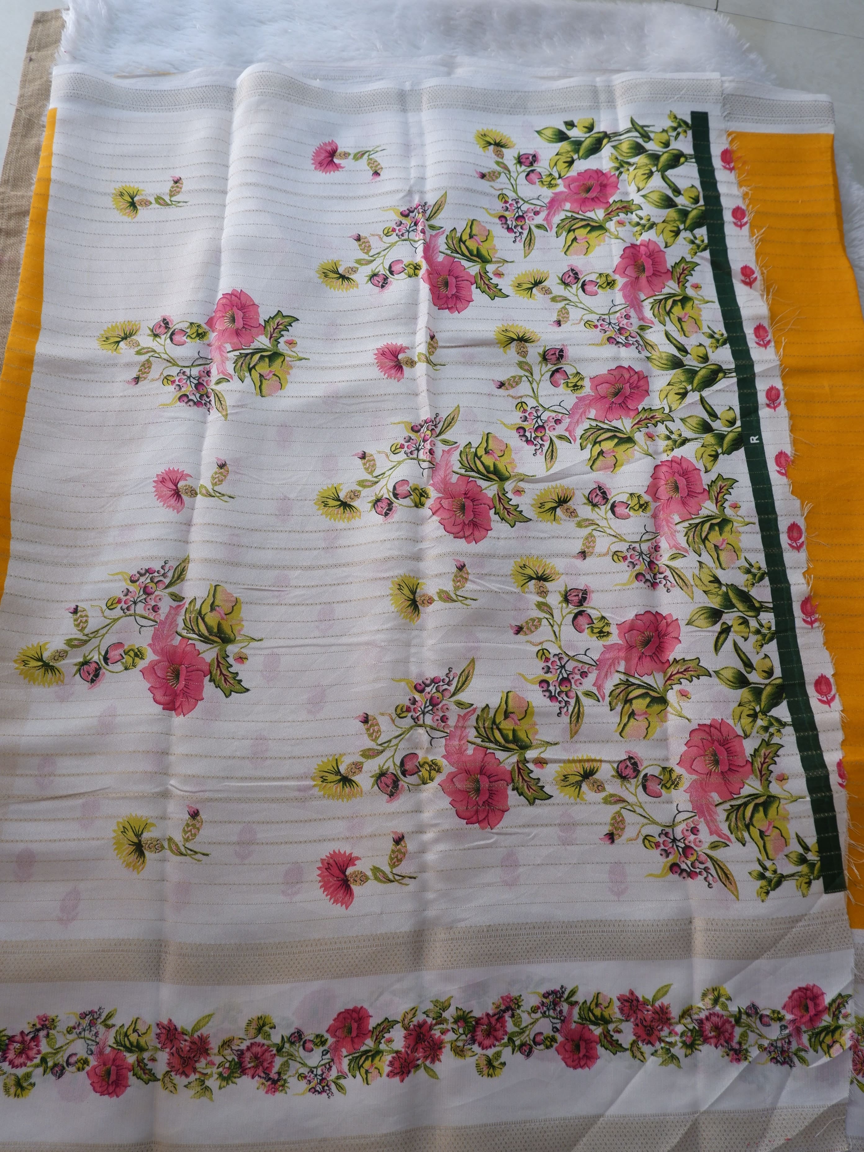 Yellow & White Crepe Silk Saree Online