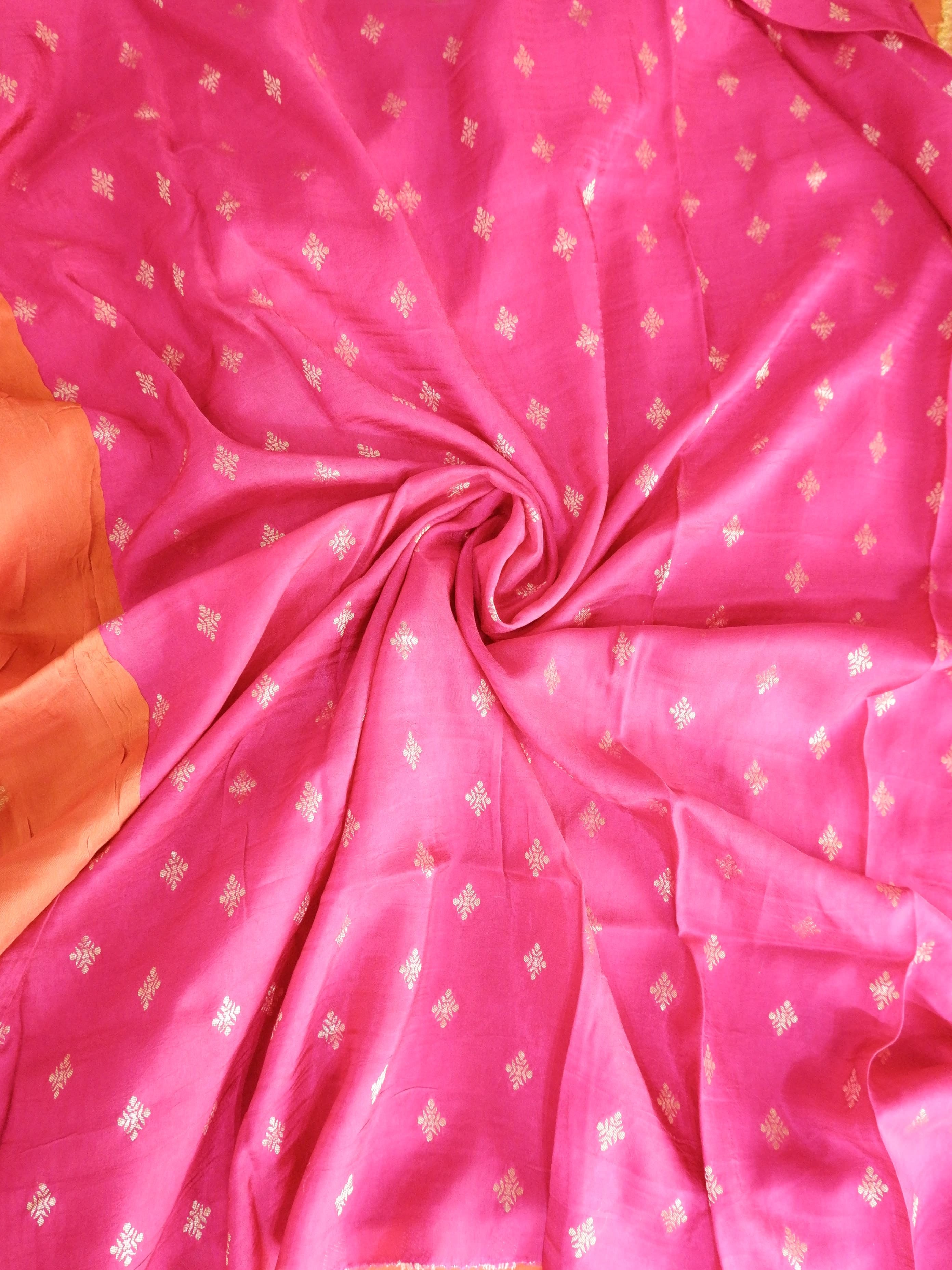 Pink fabric with gold patterns, .