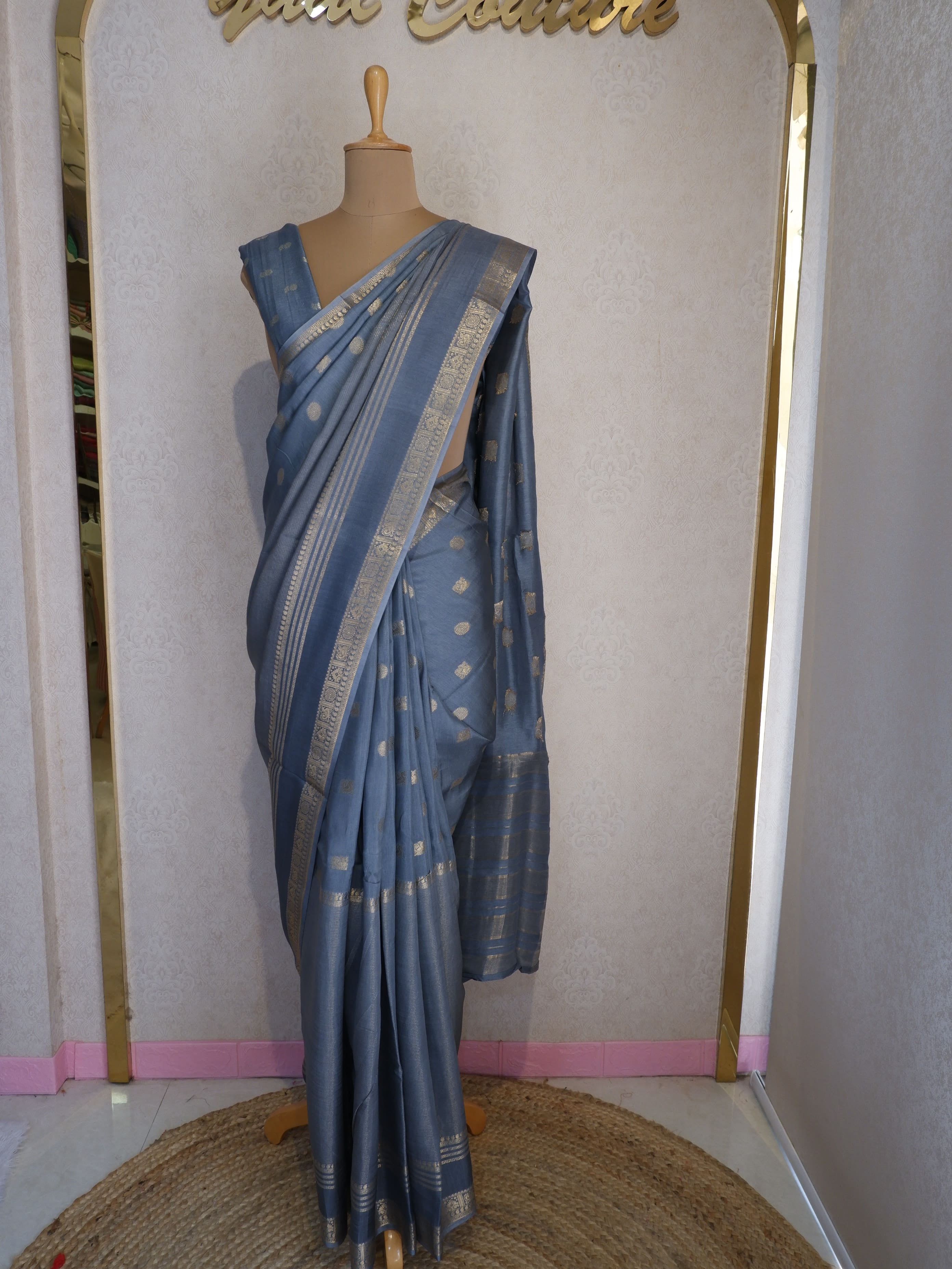 Steel Blue Tissue Half and Half Saree Online