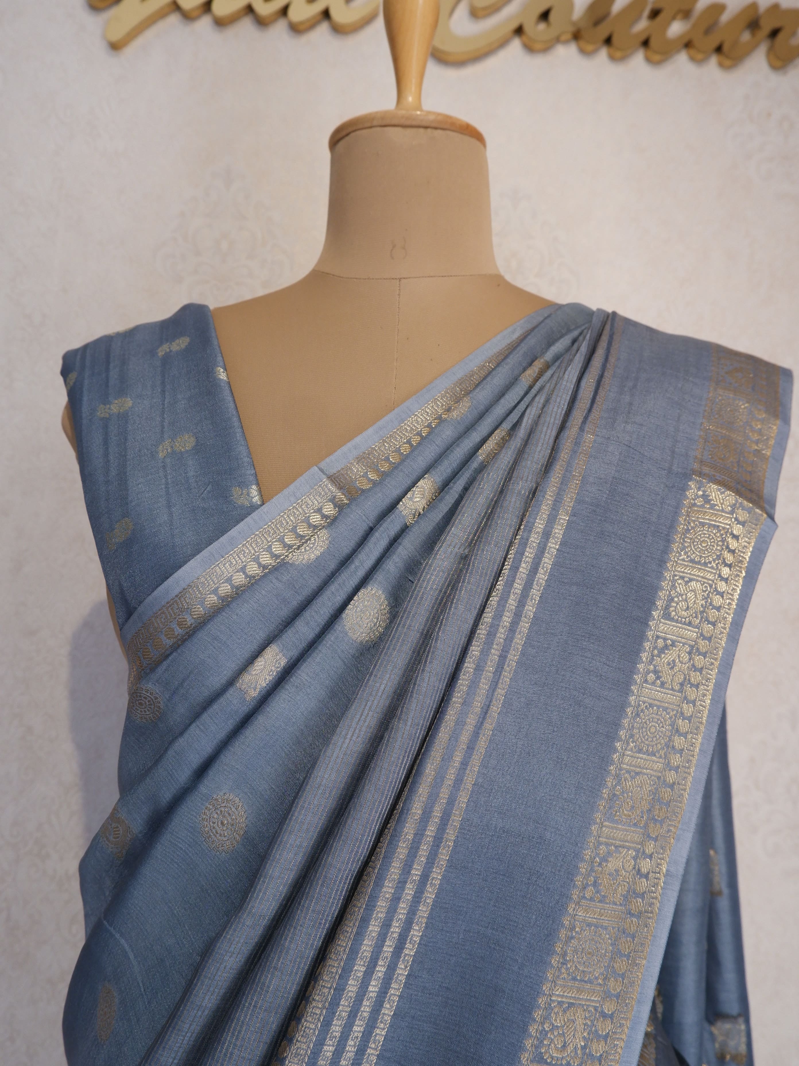 Steel Blue Tissue Half and Half Saree Online