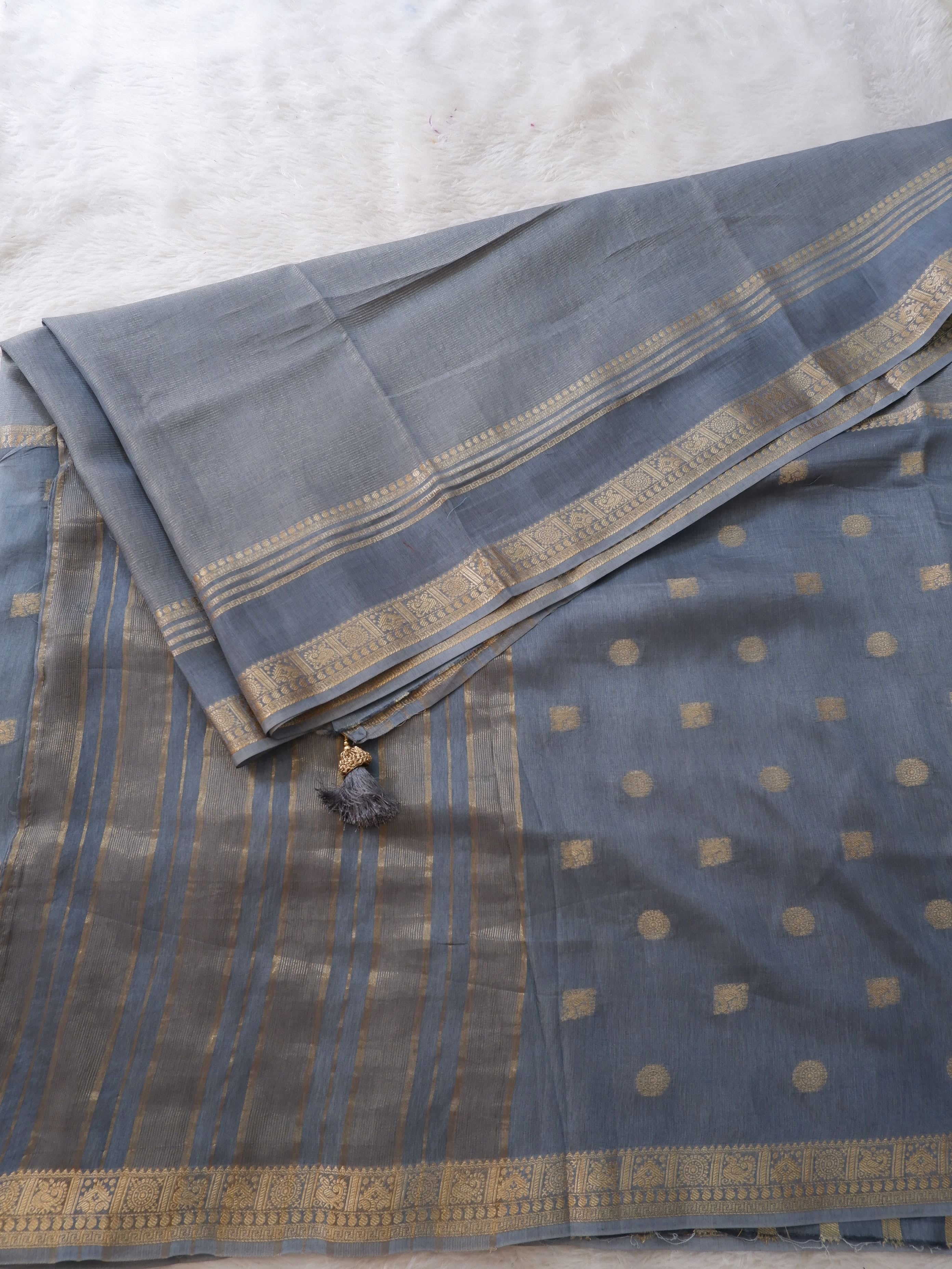Steel Blue Tissue Half and Half Saree Online