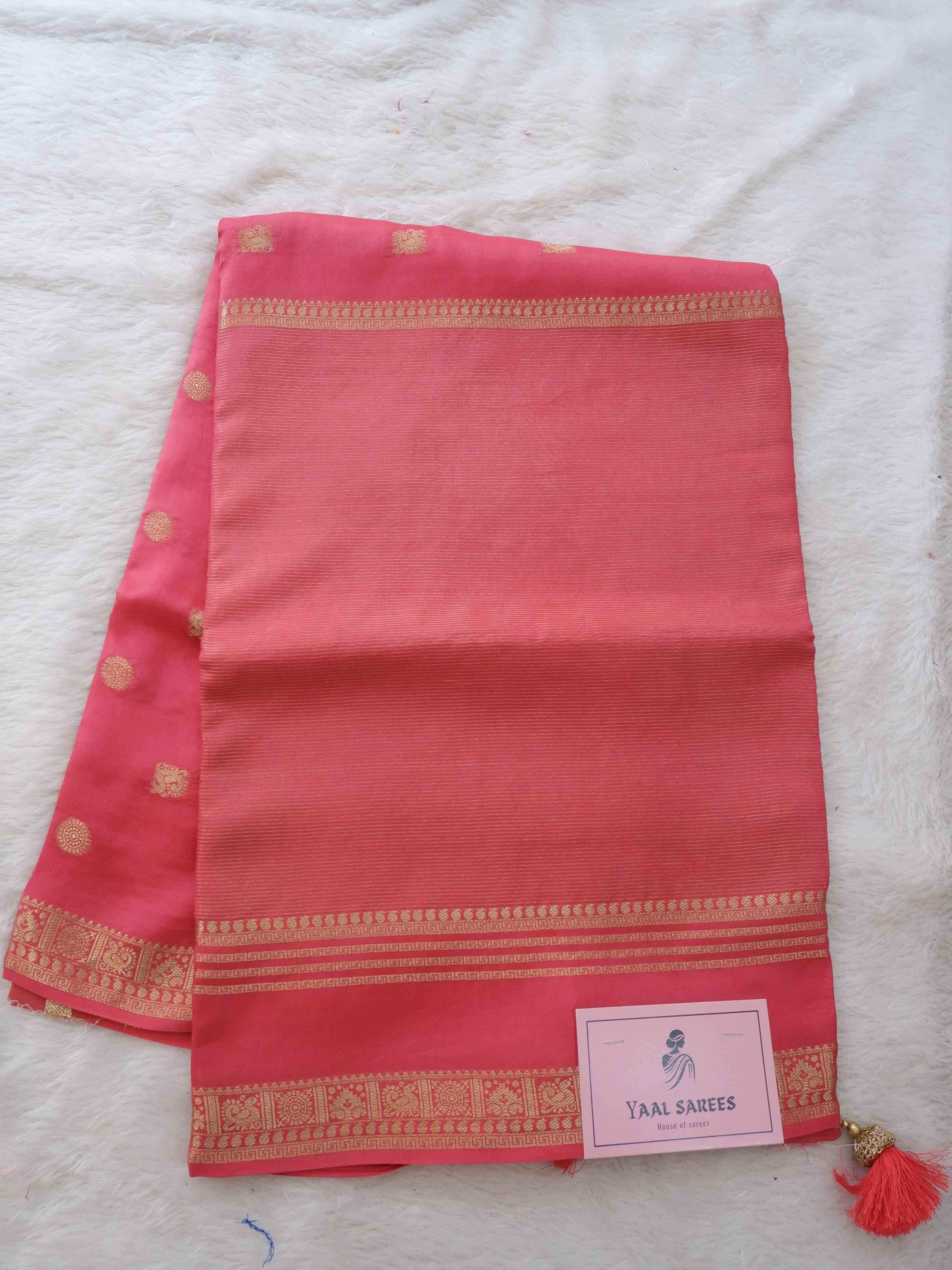 Pink saree with gold border