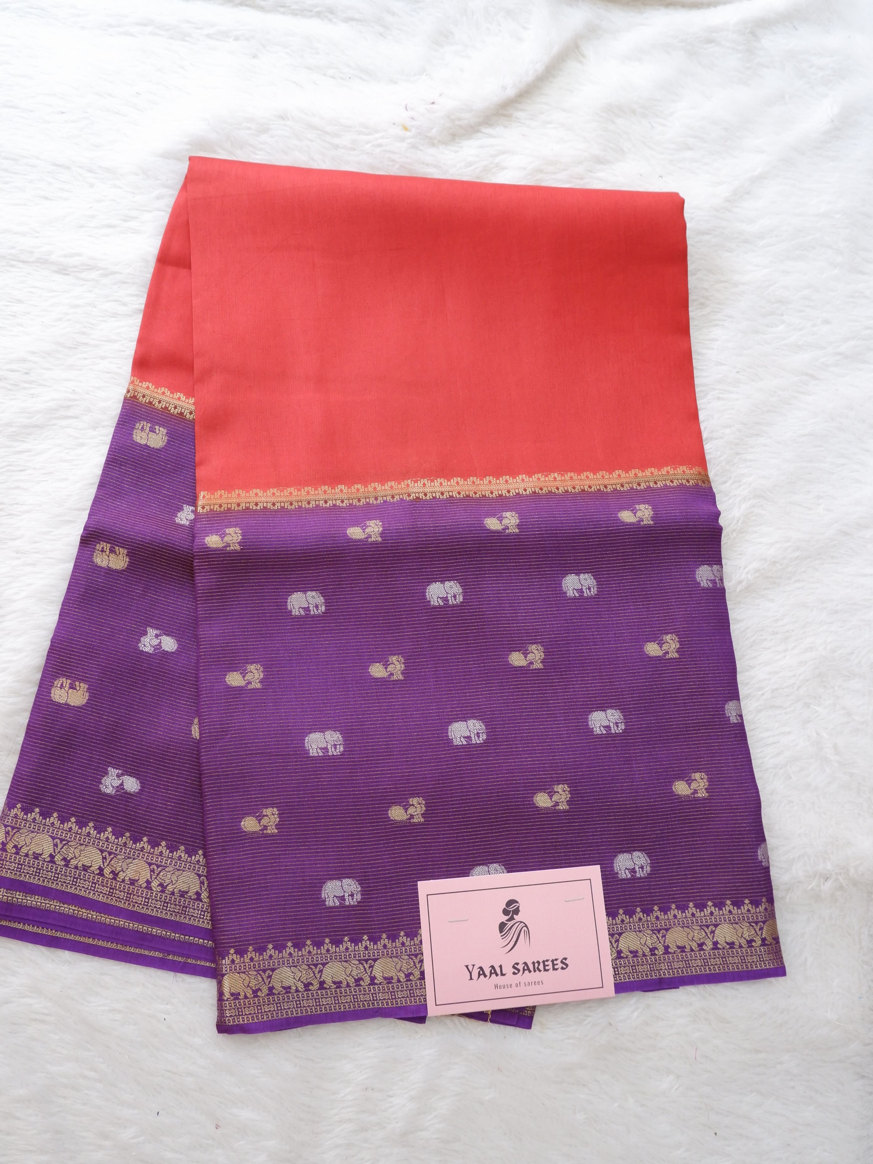 Tissue Saree with Elephant Zari Border – Regal Traditional Elegance