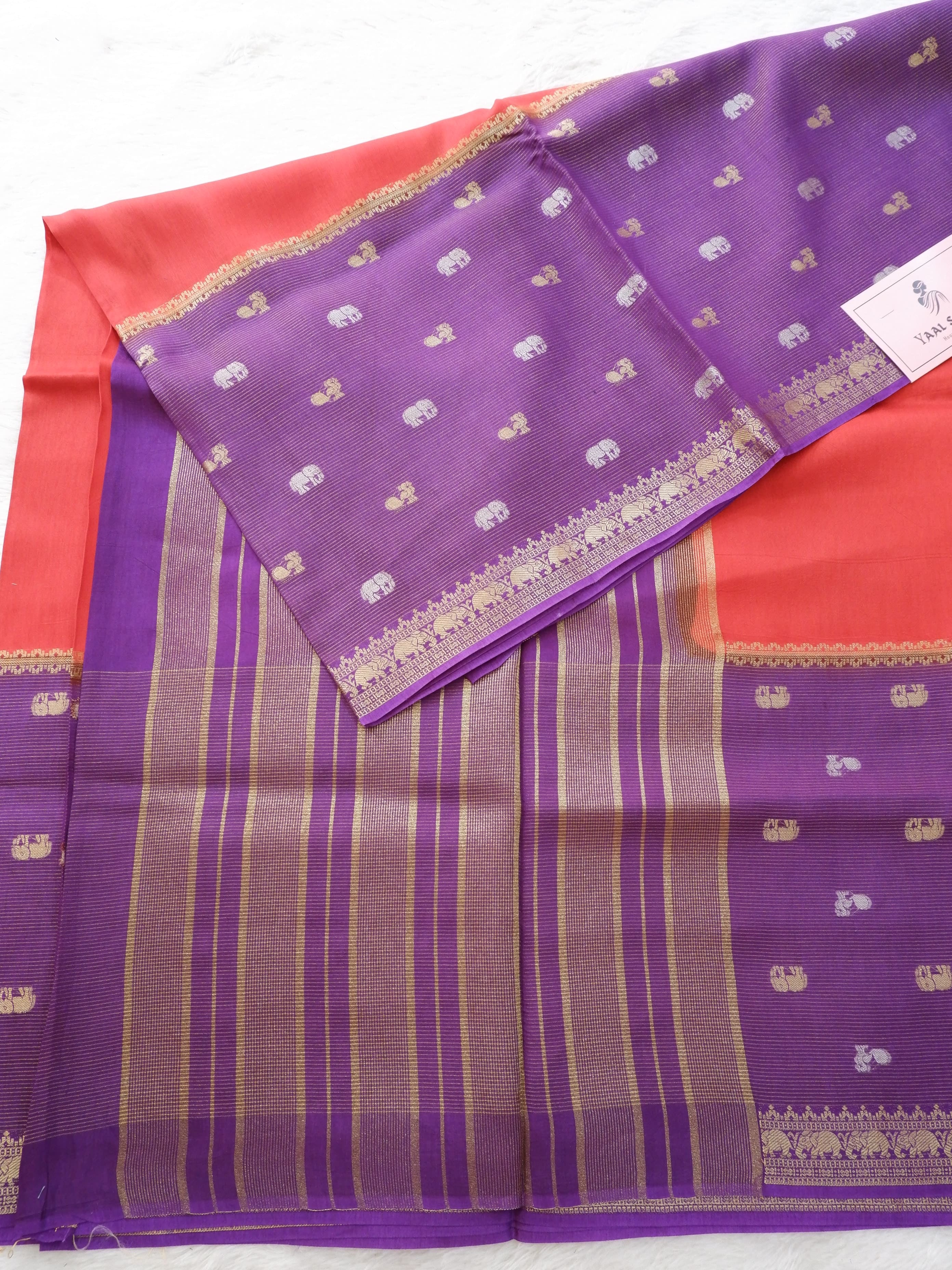 Tissue Saree with Elephant Zari Border Online