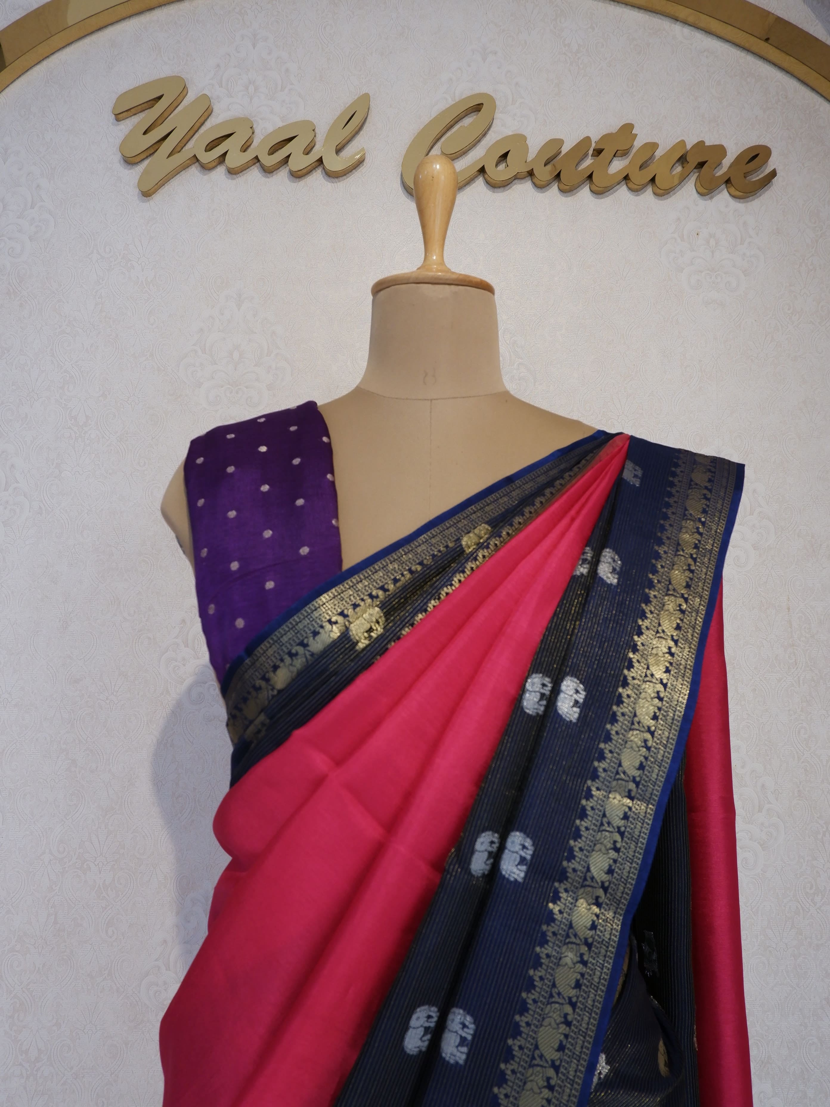 Saree with a dark blue border 
