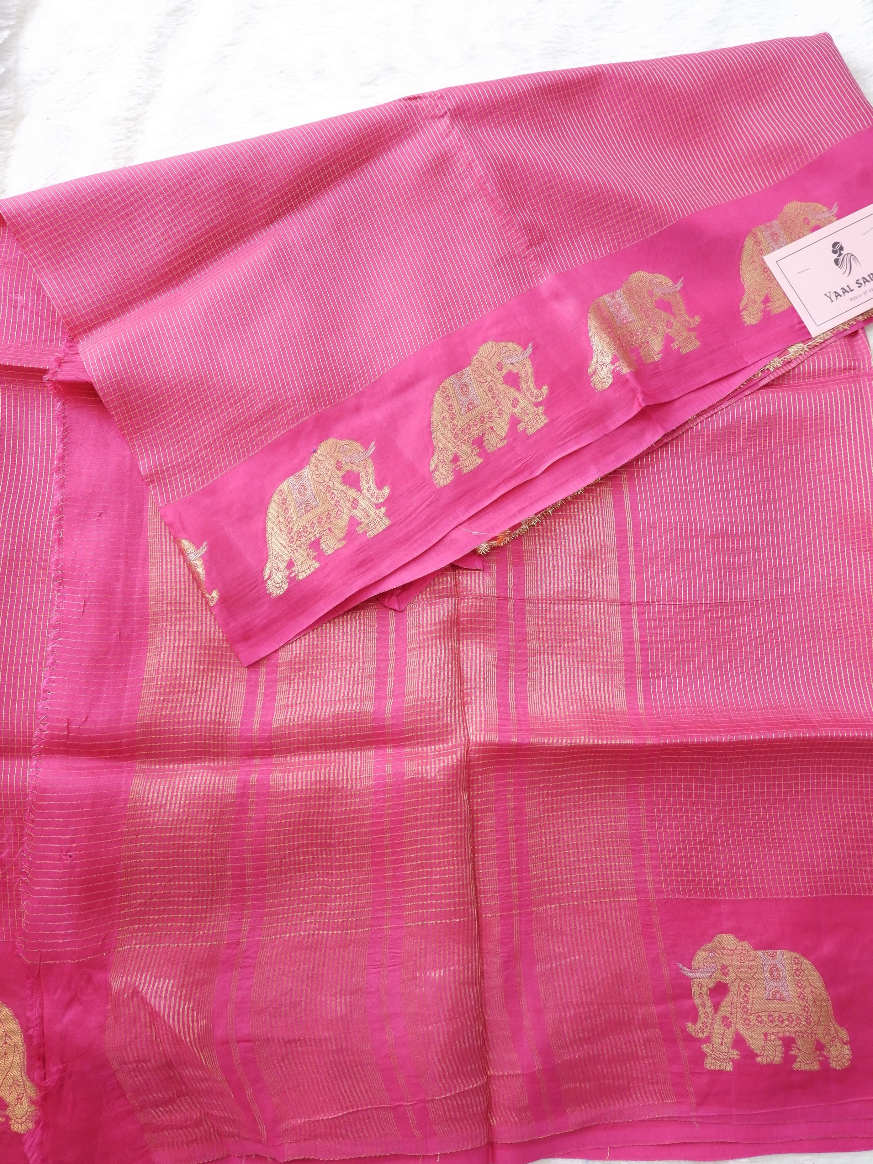 Pink Tissue Saree with Elephant Zari Border Online