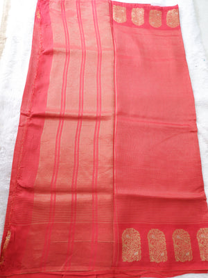 Red Tissue Saree with Elephant Zari Border Online