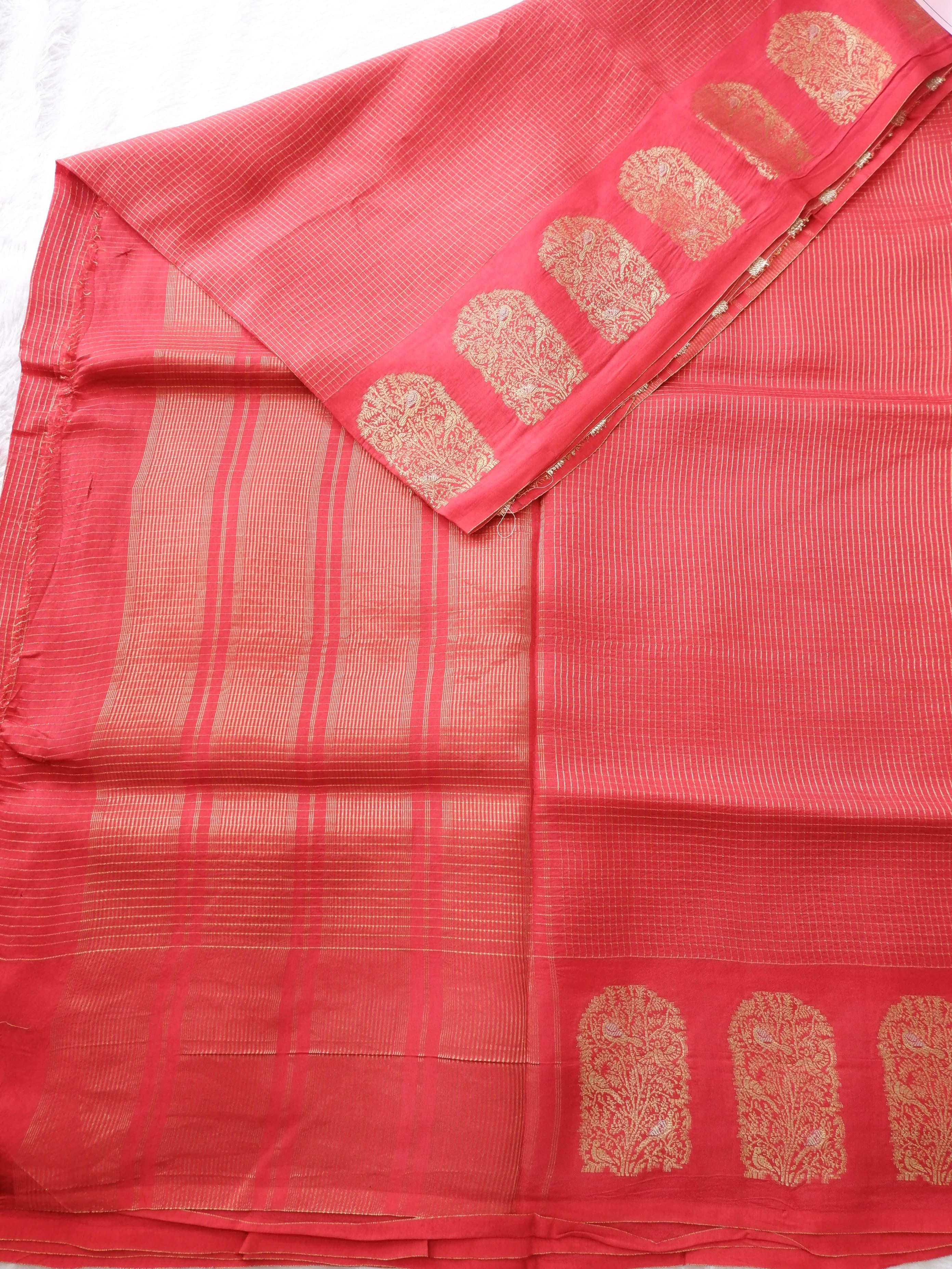 Red Tissue Saree with Elephant Zari Border Online