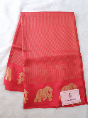 Red Tissue Saree with Elephant Zari Border Online