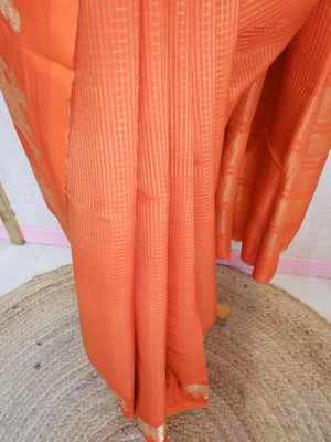 Orange Tissue Saree with Elephant Zari Border Online