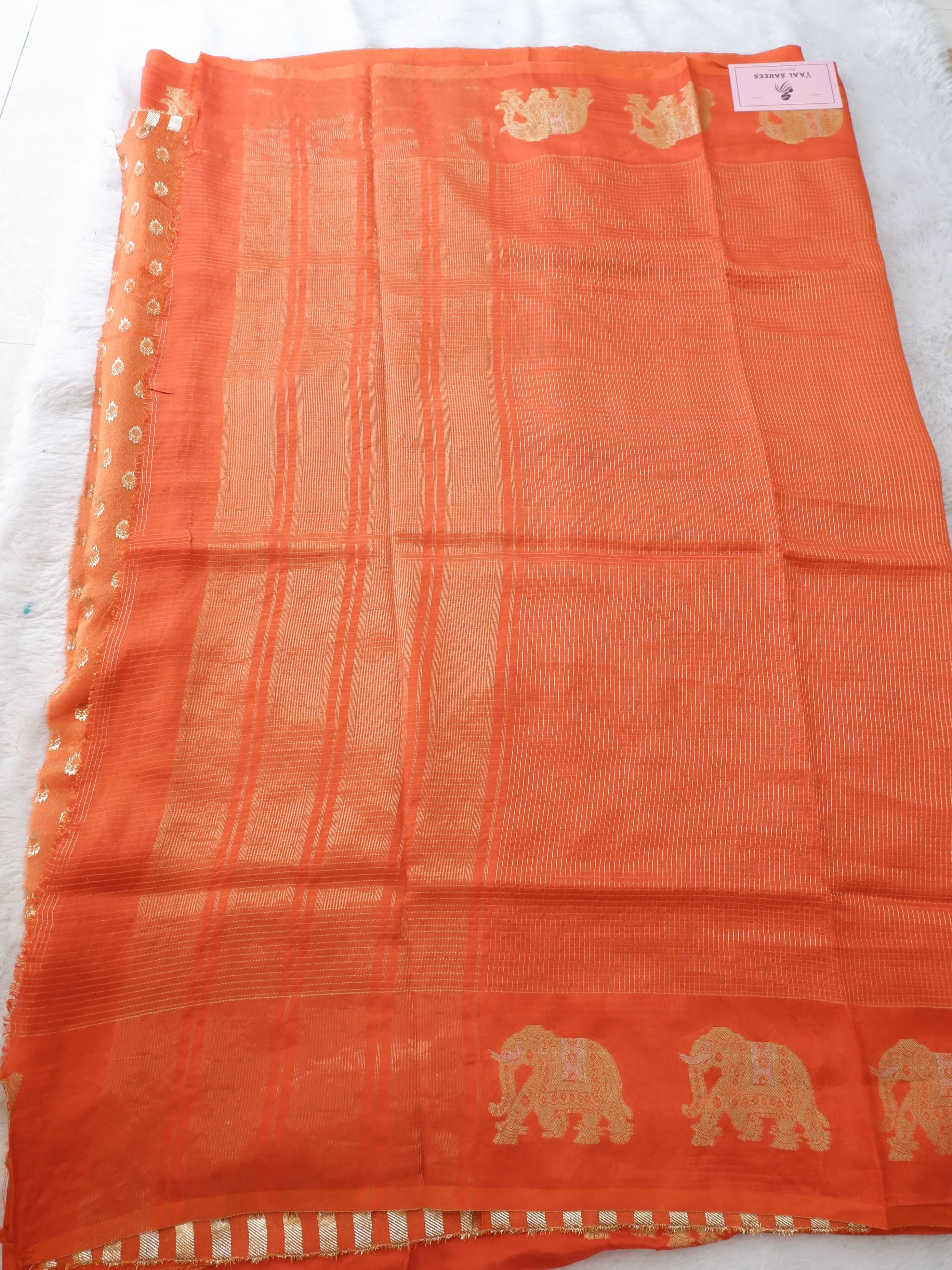 Orange Tissue Saree with Elephant Zari Border Online