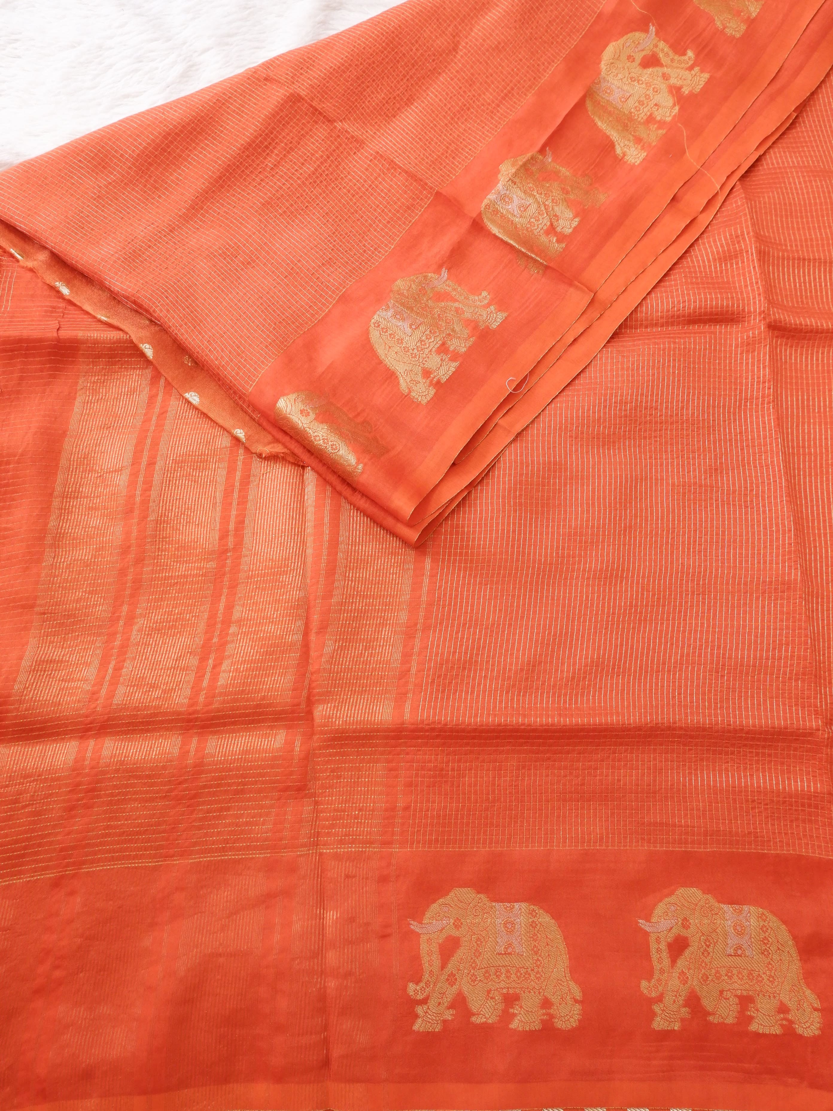 Orange Tissue Saree with Elephant Zari Border Online