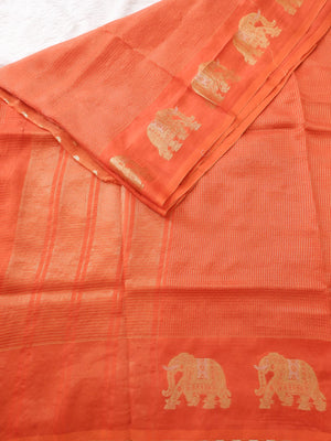 Orange Tissue Saree with Elephant Zari Border Online