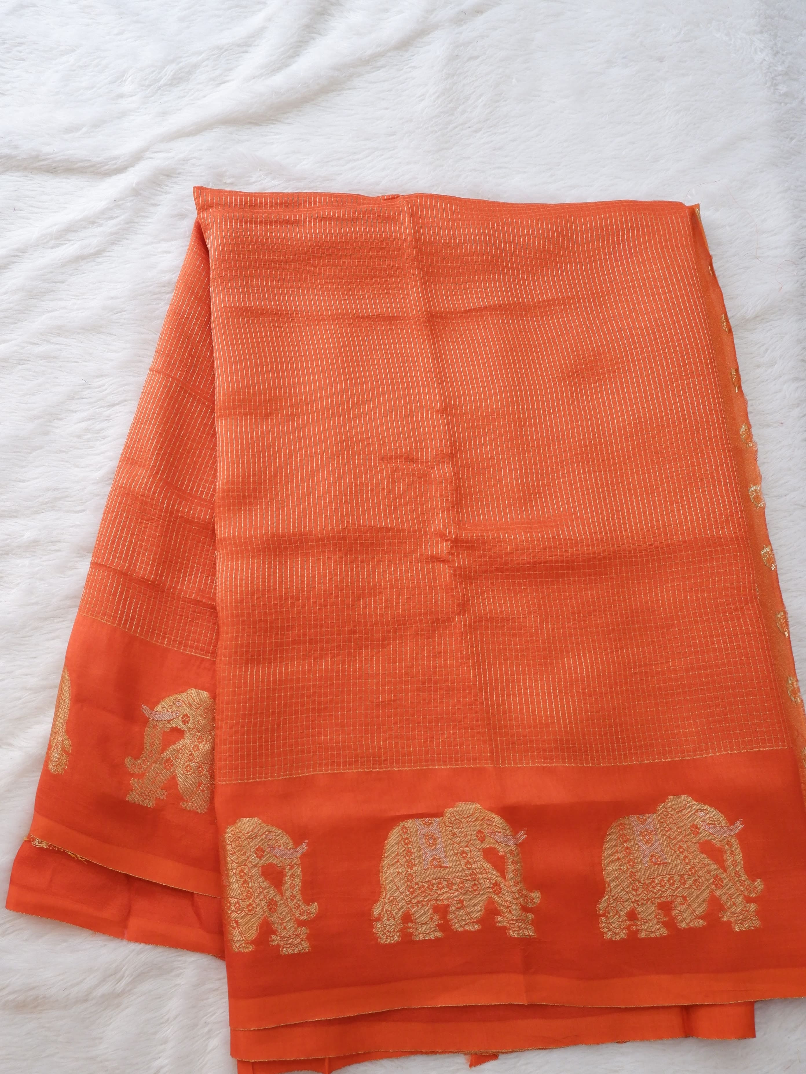 Orange Tissue Saree with Elephant Zari Border Online